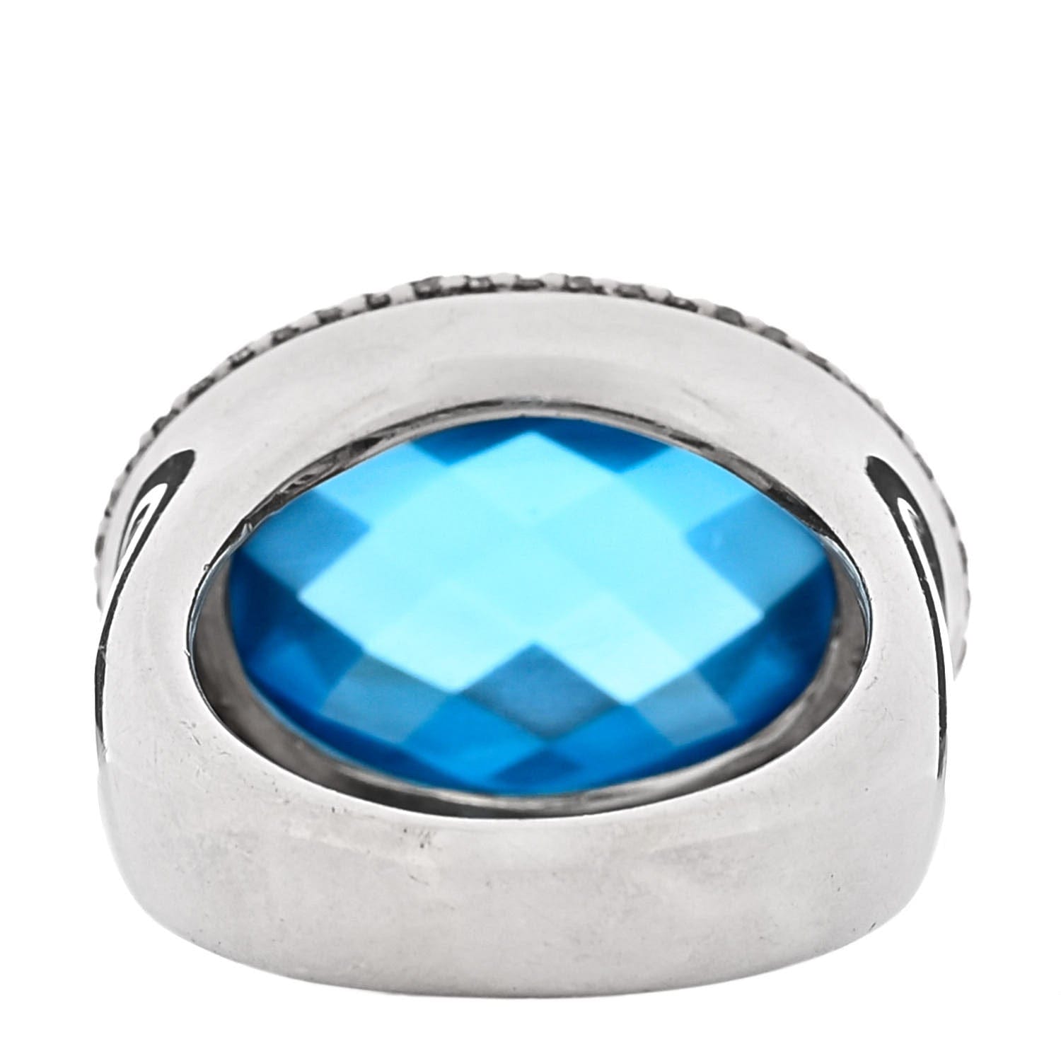 David Yurman Sterling Silver Diamond Blue Topaz 18 mm Signature Oval Ring 52 6