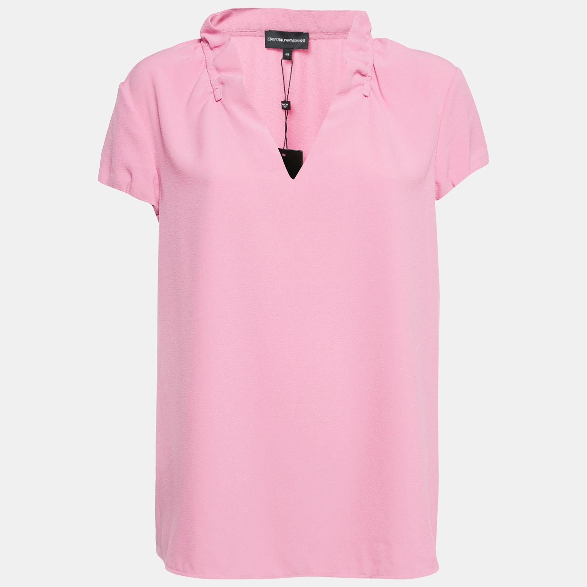 Emporio Armani Pink Stretch Crepe Short Sleeve Top