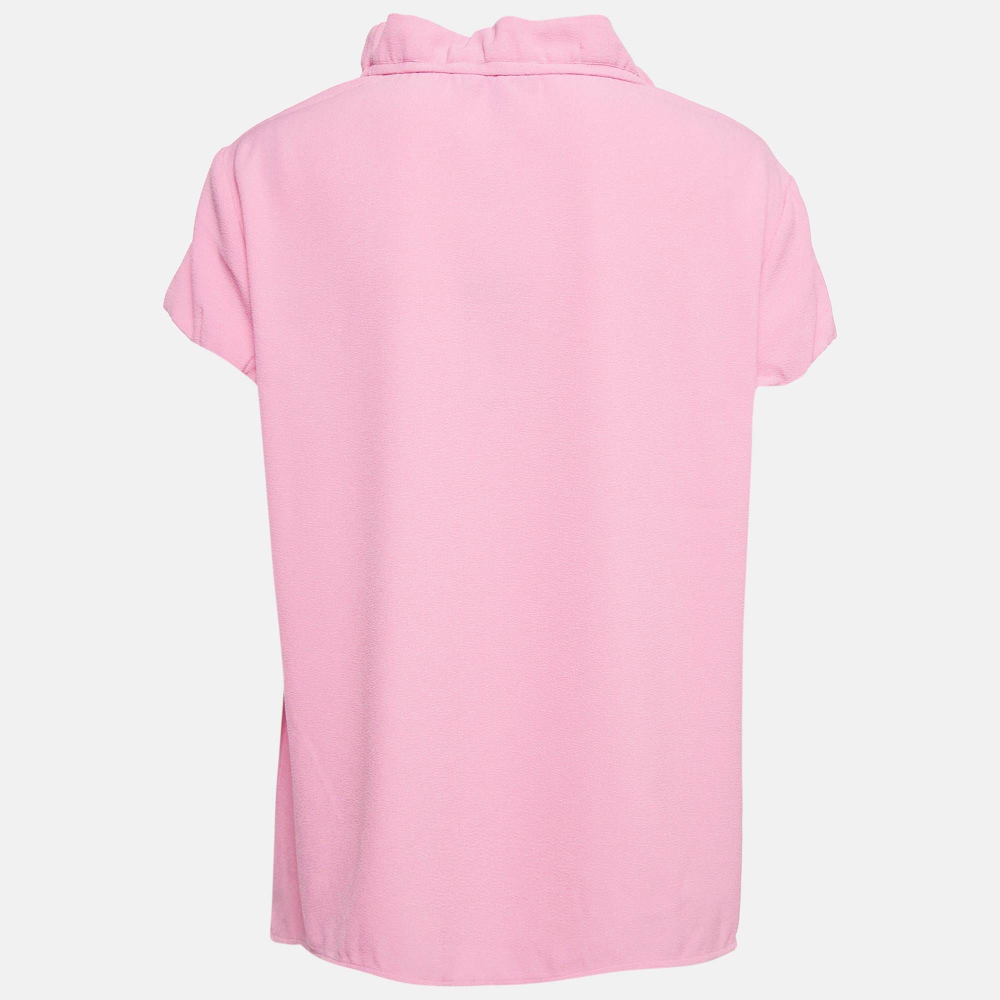 Emporio Armani Pink Stretch Crepe Short Sleeve Top