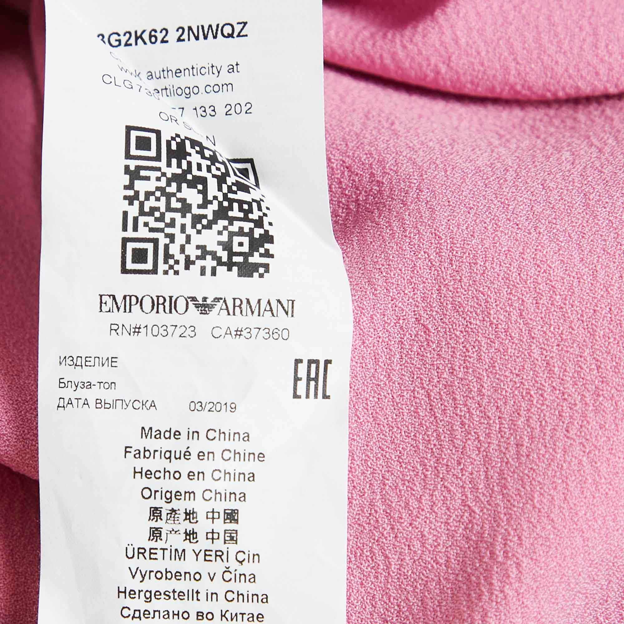 Emporio Armani Pink Stretch Crepe Short Sleeve Top