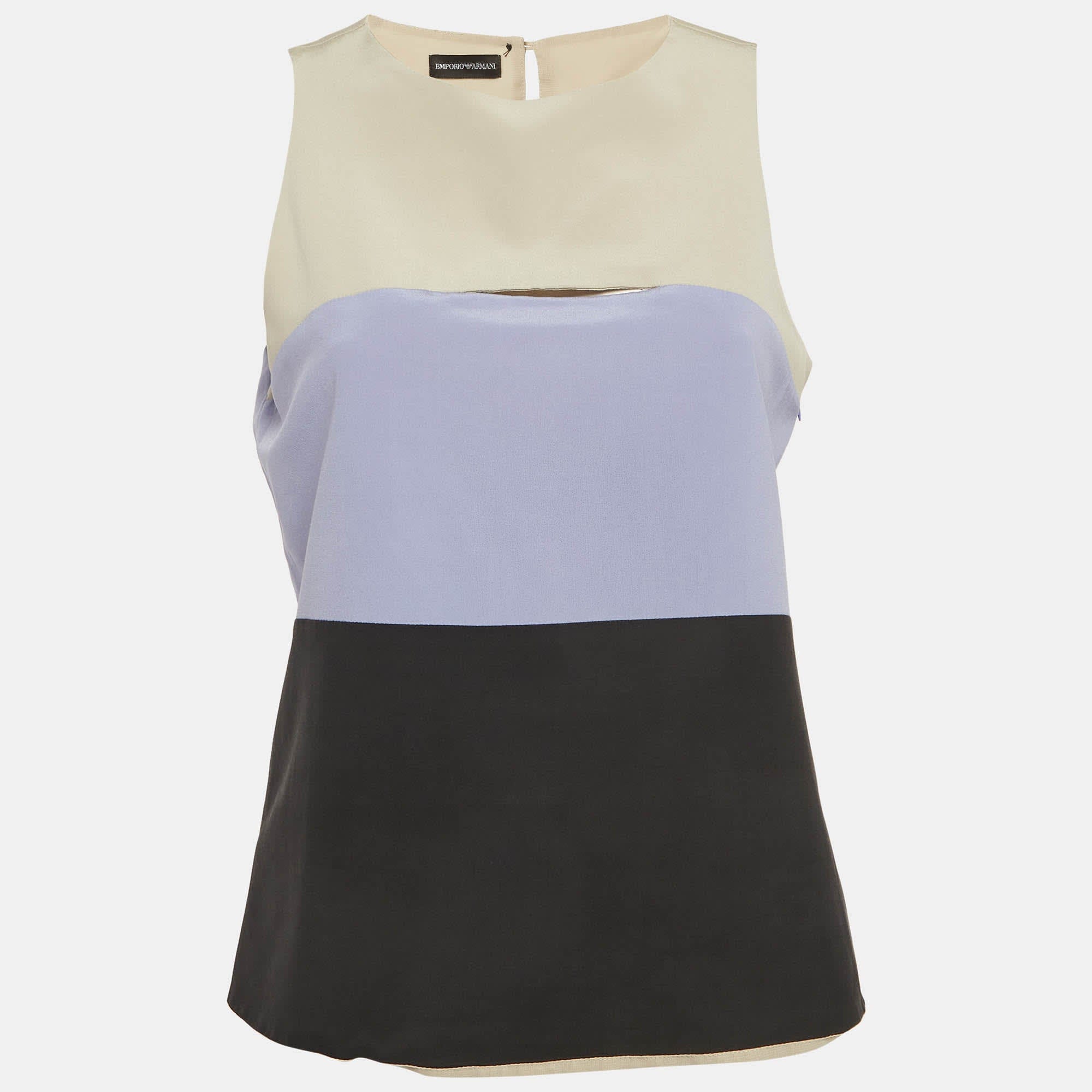 Emporio Armani Multicolour Striped Silk Sleeveless Top