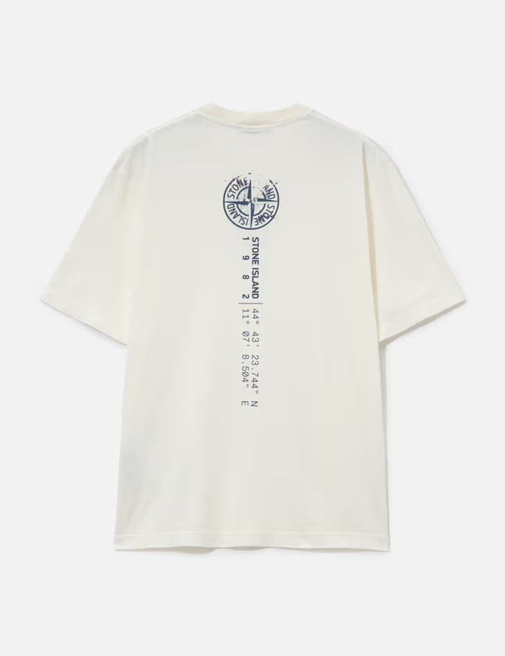 Stone Island Organic Cotton Jersey T - Shirt With Vertical Placement Print