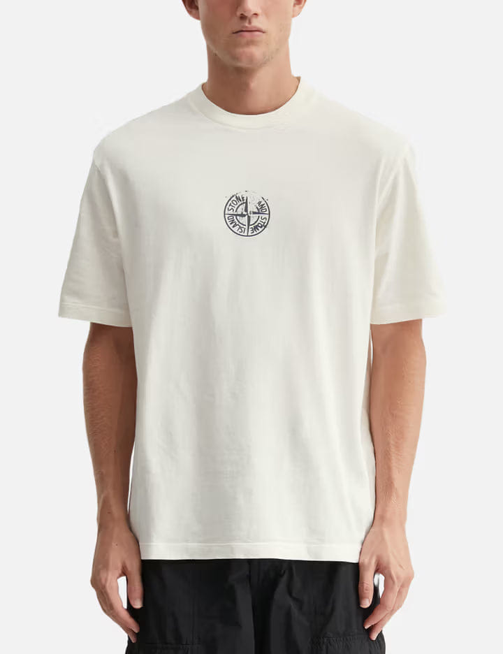 Stone Island Organic Cotton Jersey T - Shirt With Vertical Placement Print