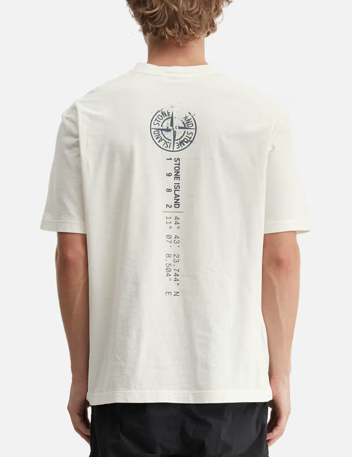 Stone Island Organic Cotton Jersey T - Shirt With Vertical Placement Print