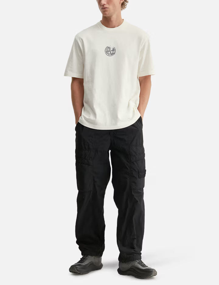 Stone Island Organic Cotton Jersey T - Shirt With Vertical Placement Print