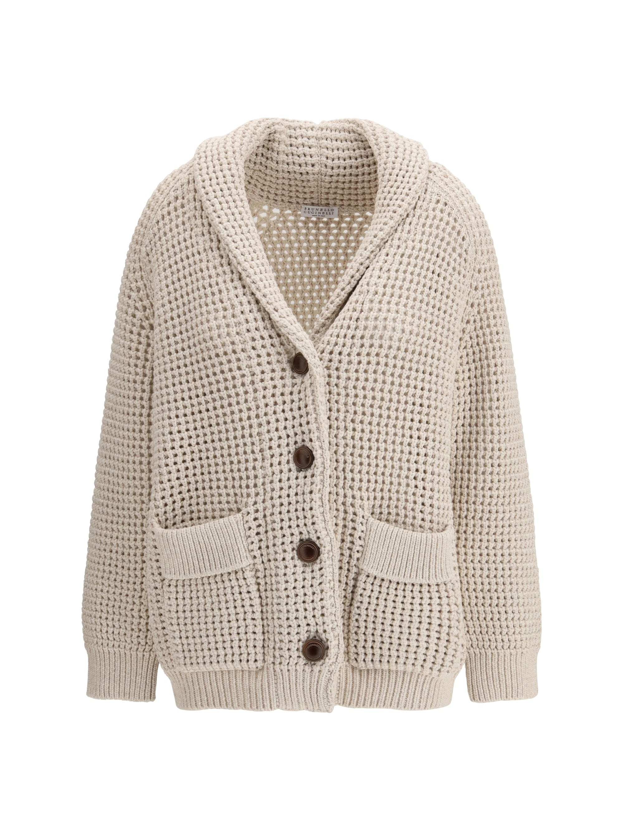 Brunello Cucinelli Cotton Feather Openwork Cardigan — Beige