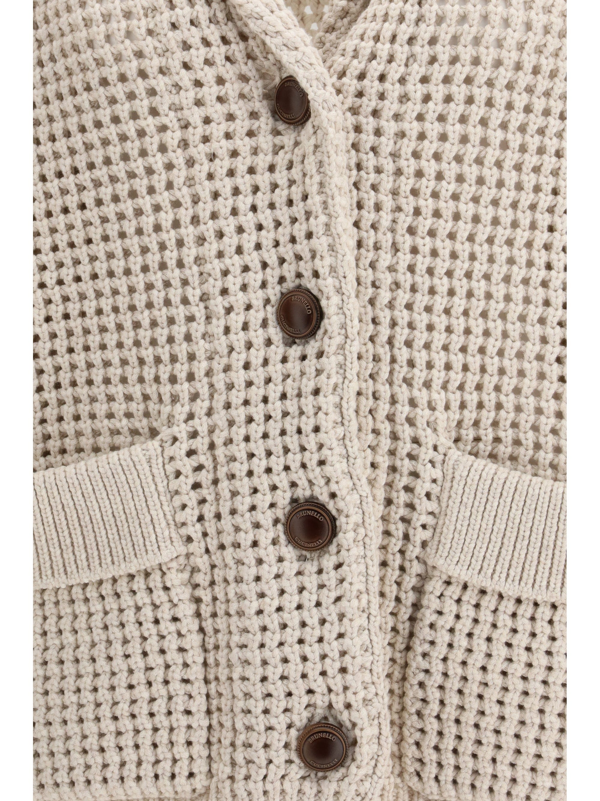 Brunello Cucinelli Cotton Feather Openwork Cardigan — Beige