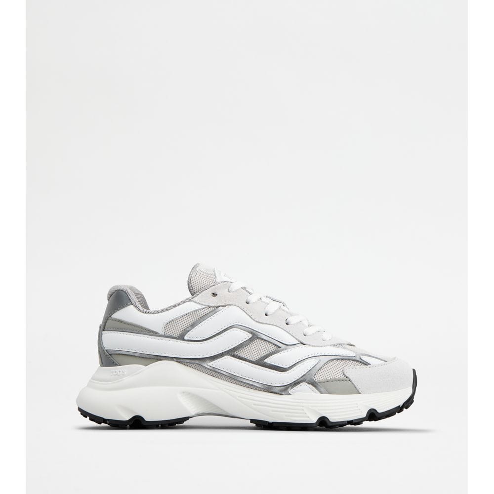 Tod's Tods Sneakers In Leather And Technical Fabric Grey White Womens
