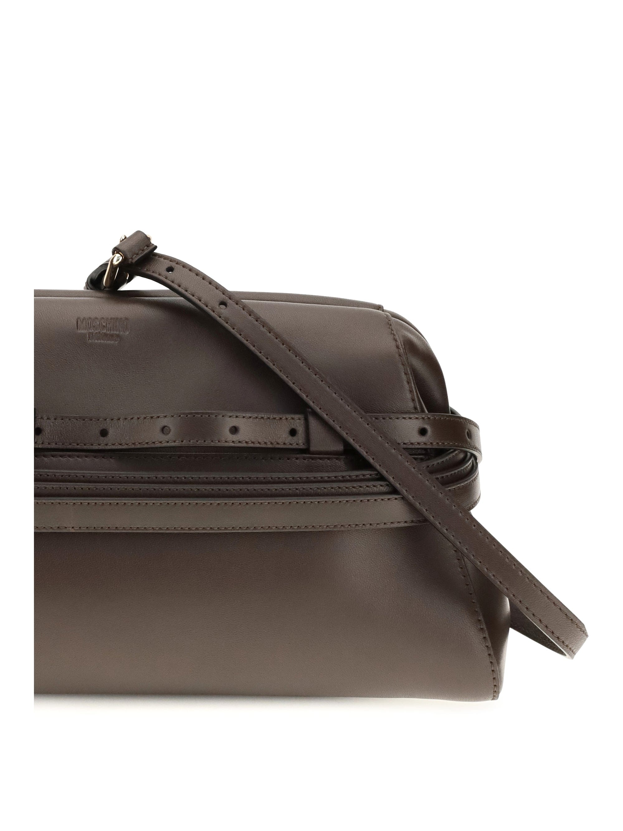 Moschino Nappa Leather Shoulder Bag — Brown