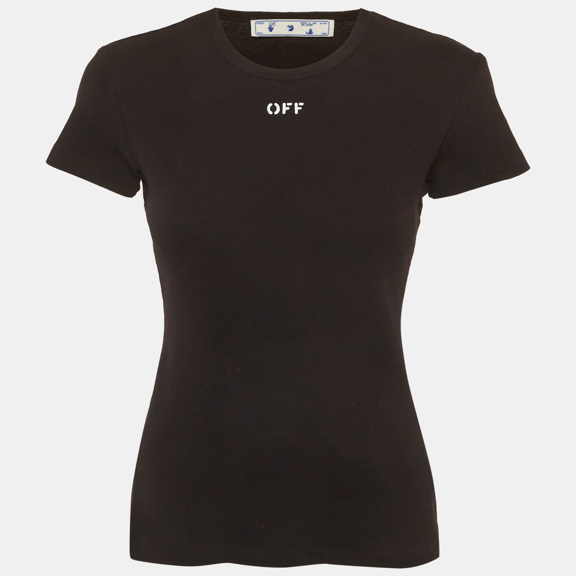 Off - White Black Logo Print Rib Knit T - Shirt