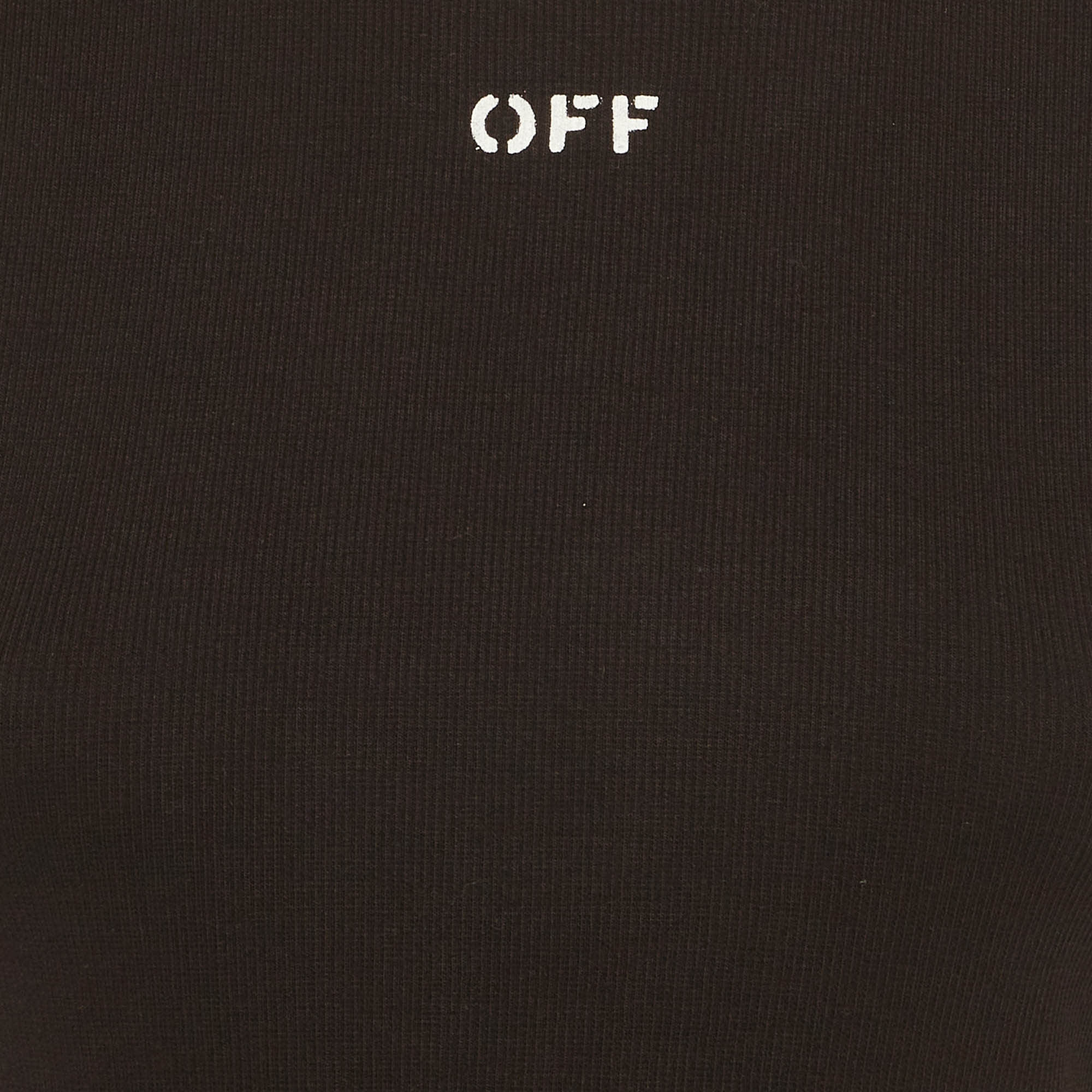 Off - White Black Logo Print Rib Knit T - Shirt