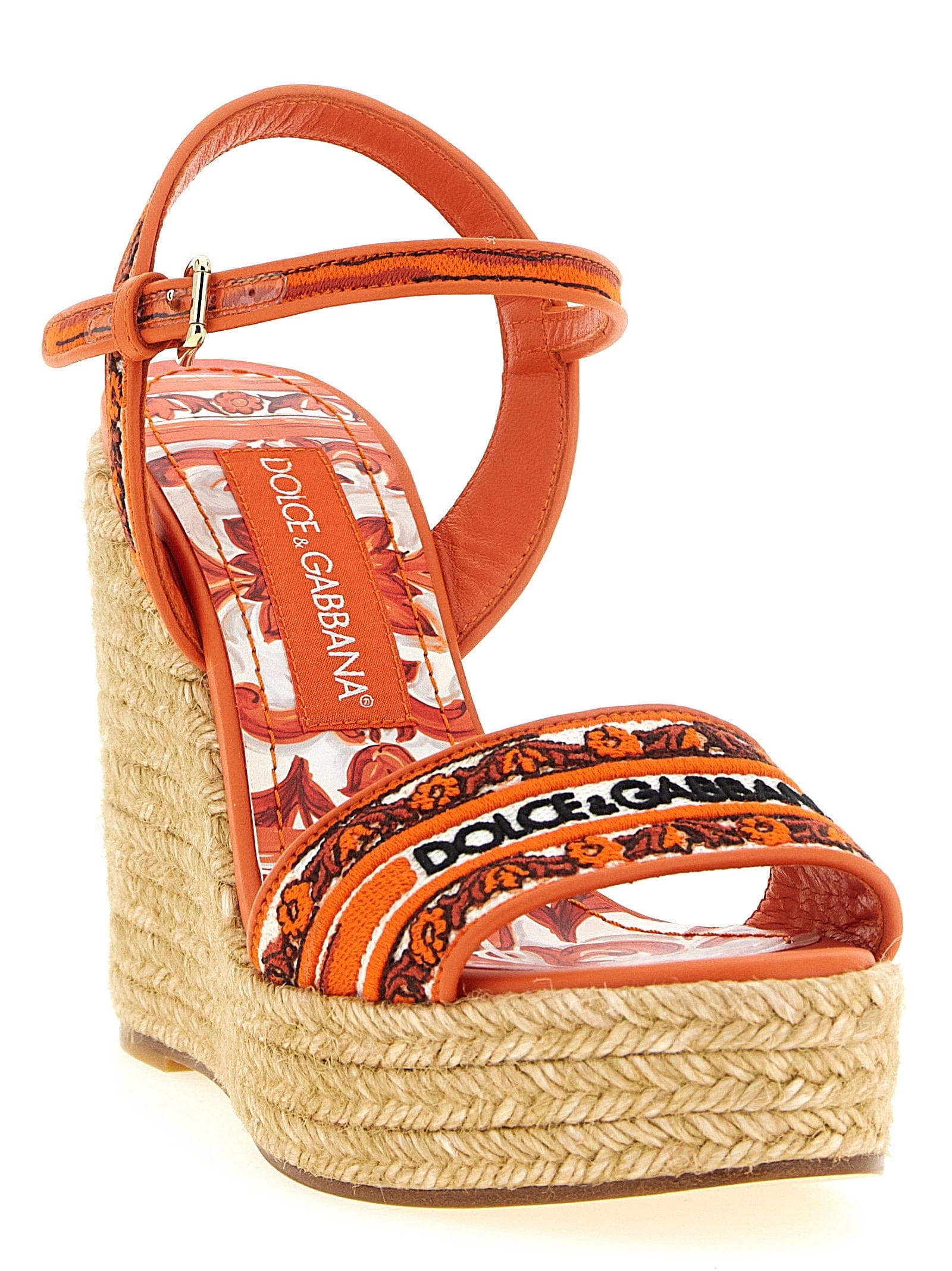 Dolce & Gabbana Maiolica Wedge Sandal — Orange