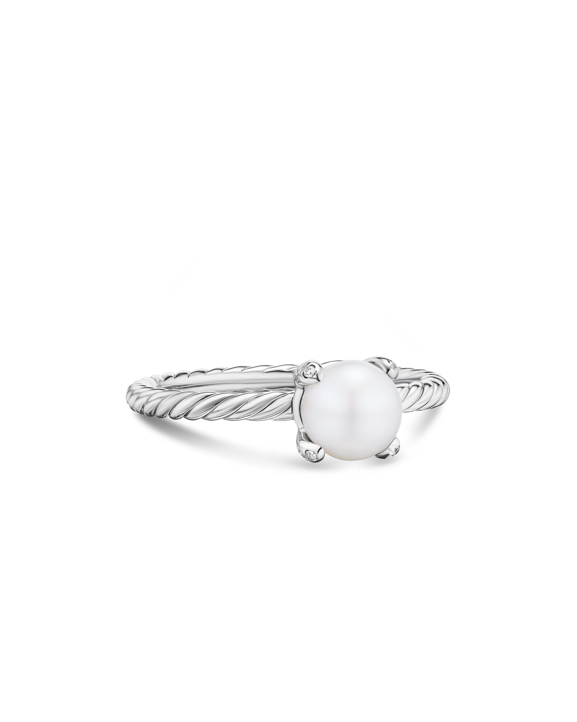 David Yurman Pearl Classics Ring in Sterling Silver with Diamonds, 2 mm, Size 7
