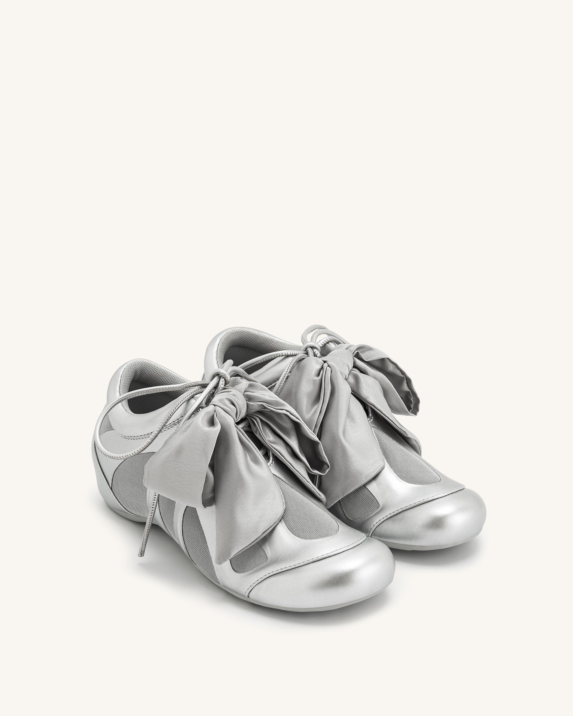 Jw Pei Rosie Metallic Bow Tie Low Top Sneakers Silver