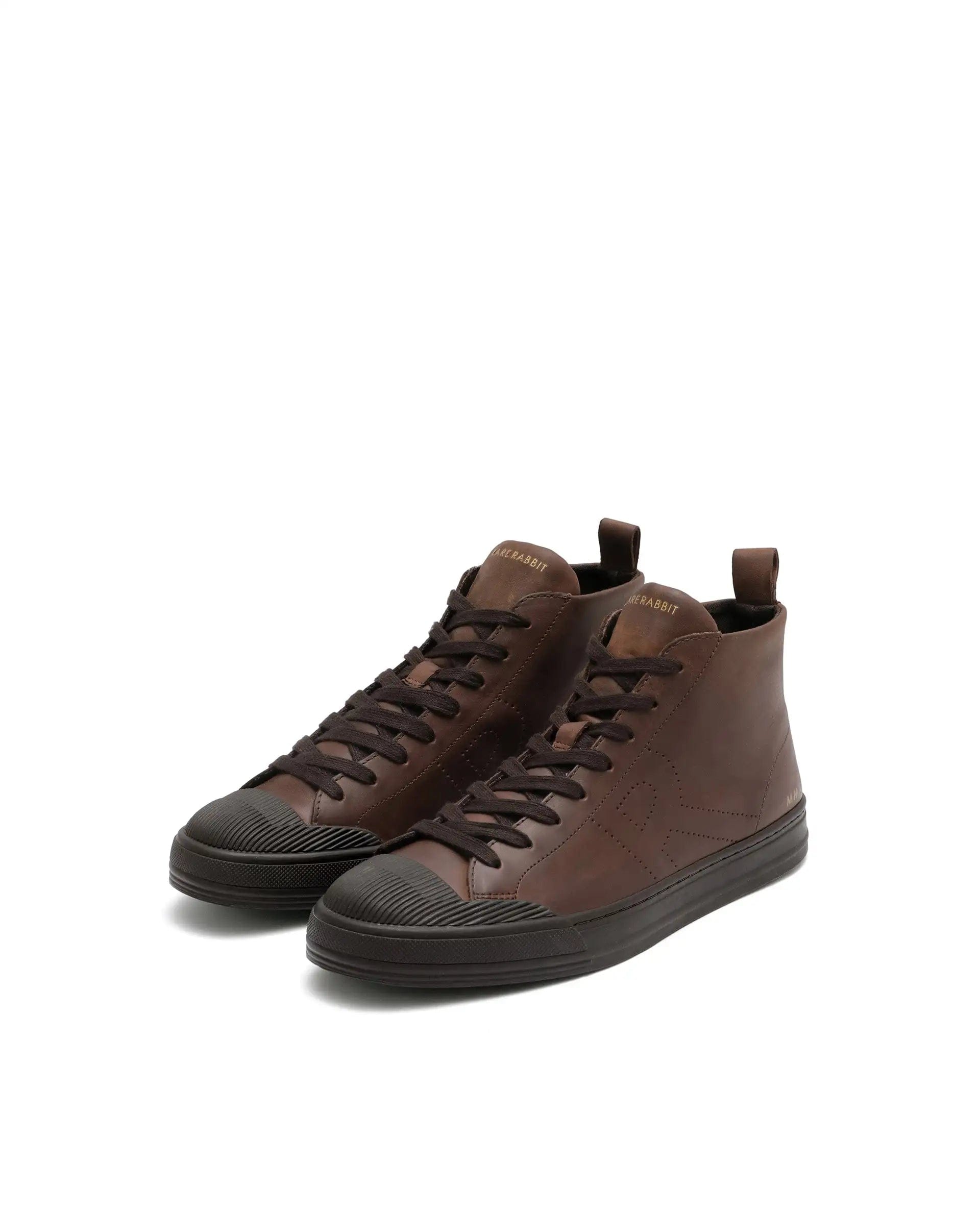 RAREZ Rare Rabbit Men's Sauroil Hi Pro Brown High Top Lace Up Premium Oil Pull - Up Leather Sneaker