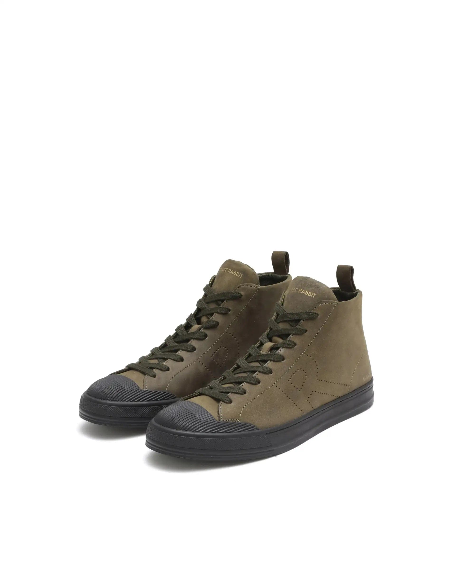 RAREZ Rare Rabbit Men's Sauroil Hi Pro Military Green High - Top Lace Up Premium Oil Pull - Up Leather Sneaker