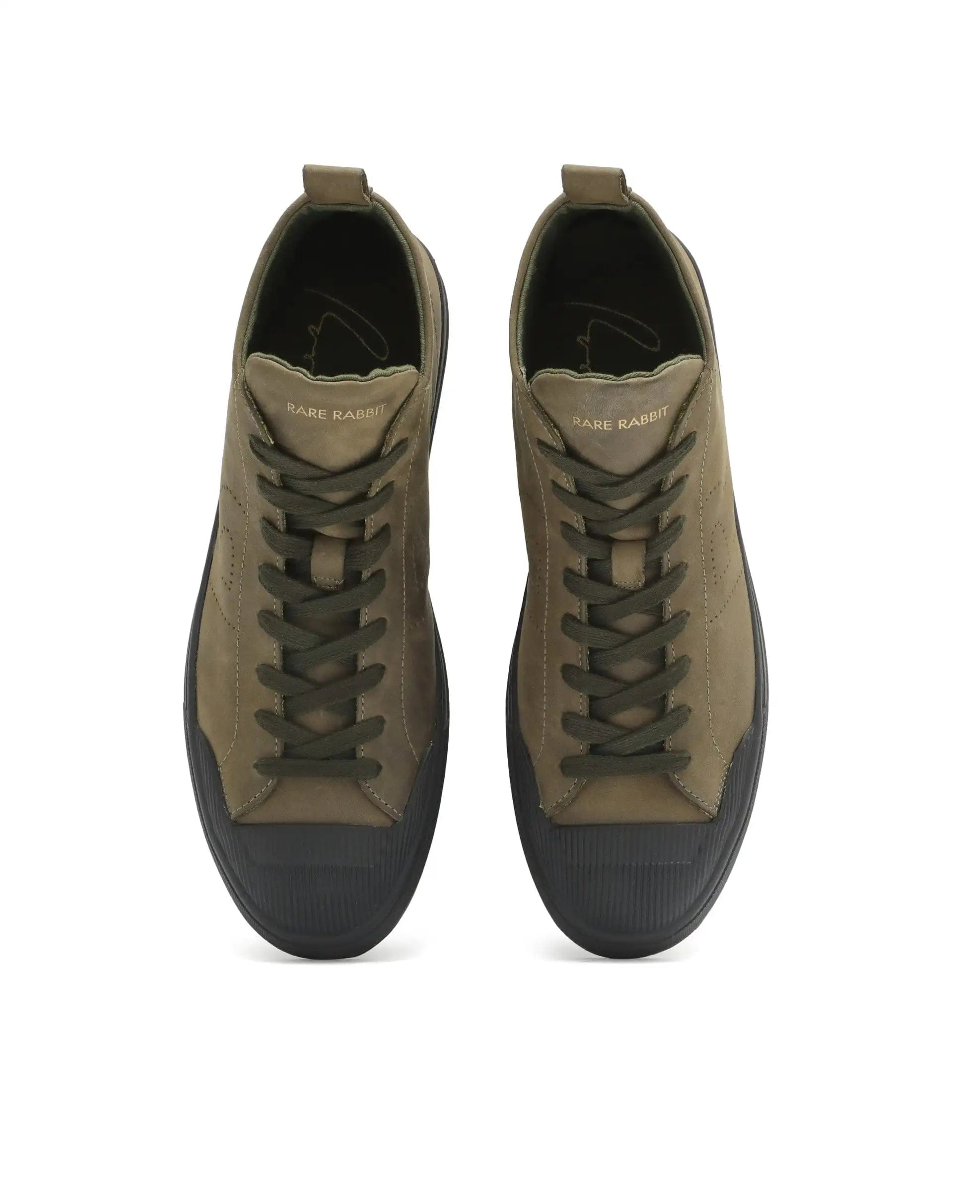 RAREZ Rare Rabbit Men's Sauroil Hi Pro Military Green High - Top Lace Up Premium Oil Pull - Up Leather Sneaker
