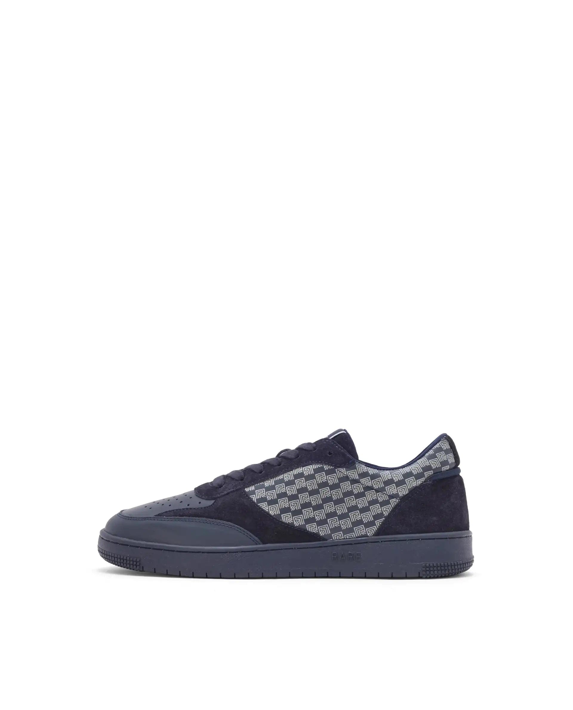 RAREZ Rare Rabbir Men's Voltro Navy Genuine Leather And Suede Faros R Monogram Low - Top Lace - Up Sneaker Shoes