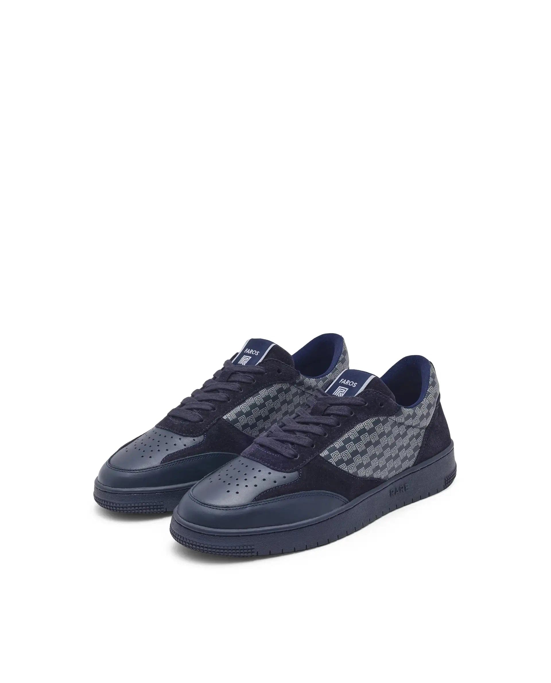 RAREZ Rare Rabbir Men's Voltro Navy Genuine Leather And Suede Faros R Monogram Low - Top Lace - Up Sneaker Shoes