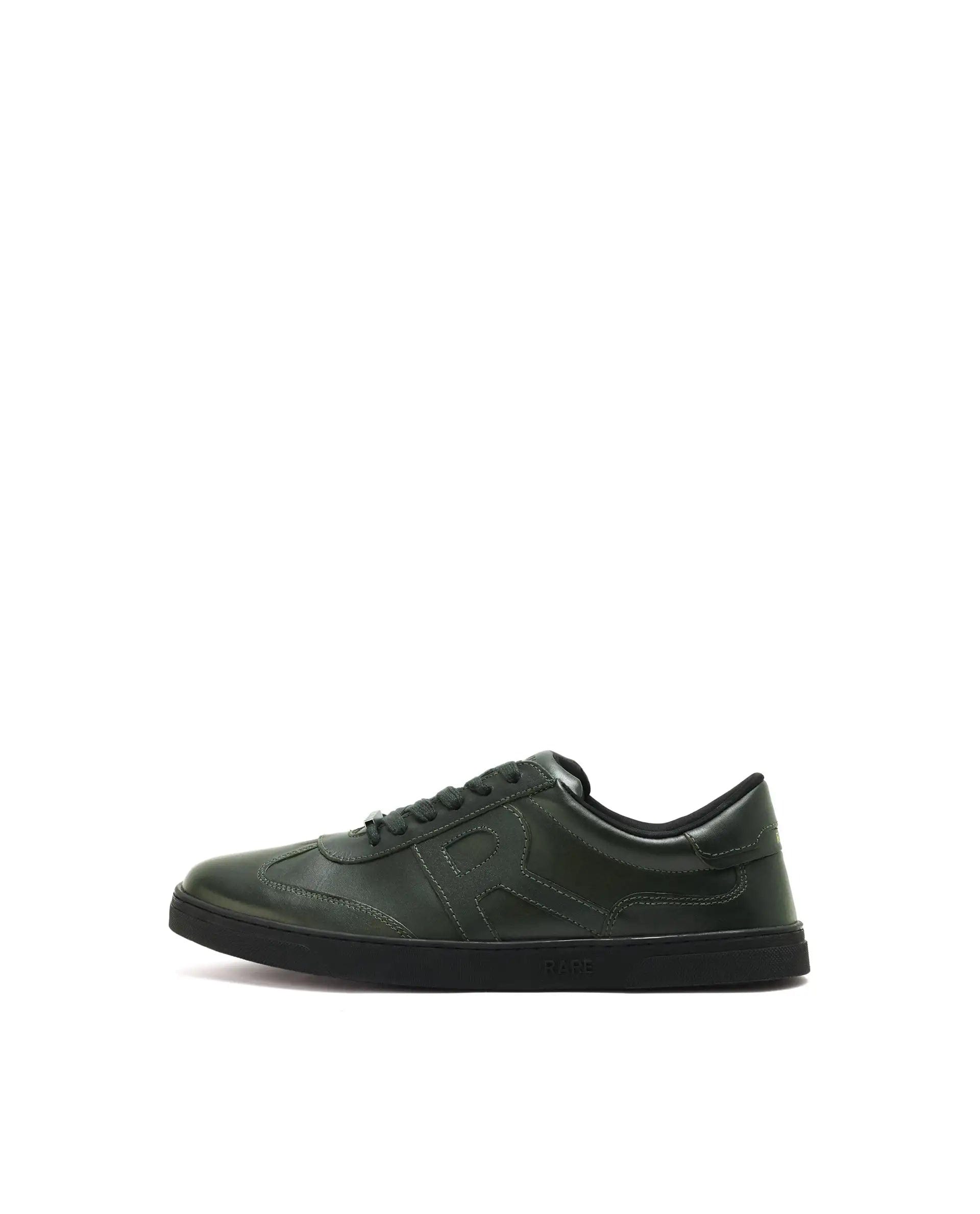 RAREZ Rare Rabbit Mens Merc Dark Green Round Toe Genuine Leather Lace Up Low Top Sneaker Shoes