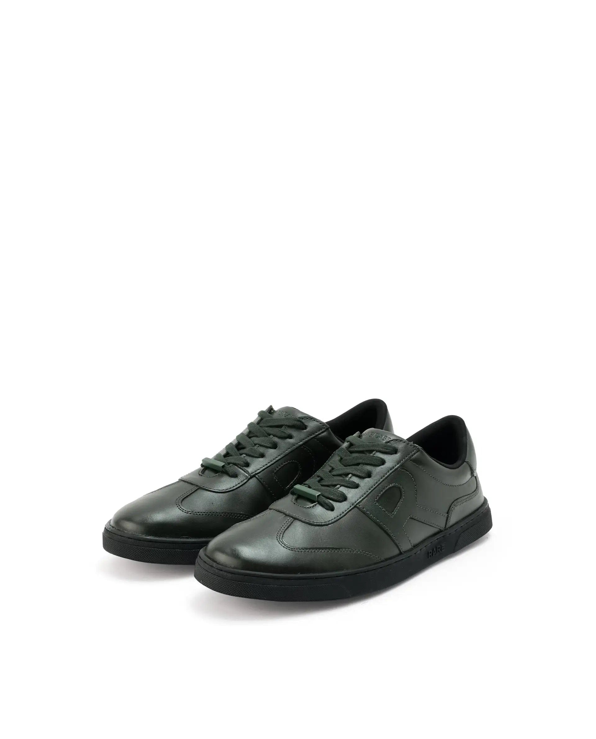 RAREZ Rare Rabbit Mens Merc Dark Green Round Toe Genuine Leather Lace Up Low Top Sneaker Shoes
