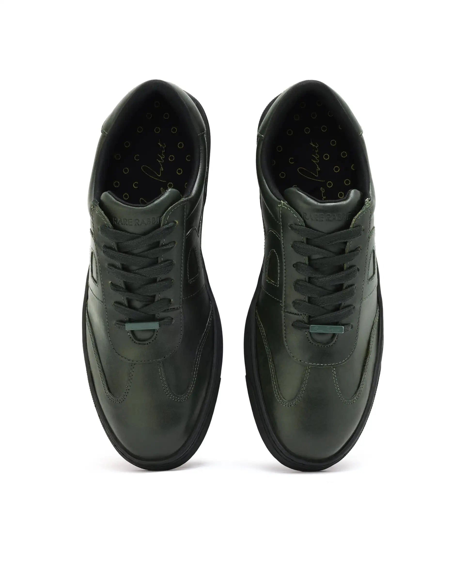 RAREZ Rare Rabbit Mens Merc Dark Green Round Toe Genuine Leather Lace Up Low Top Sneaker Shoes