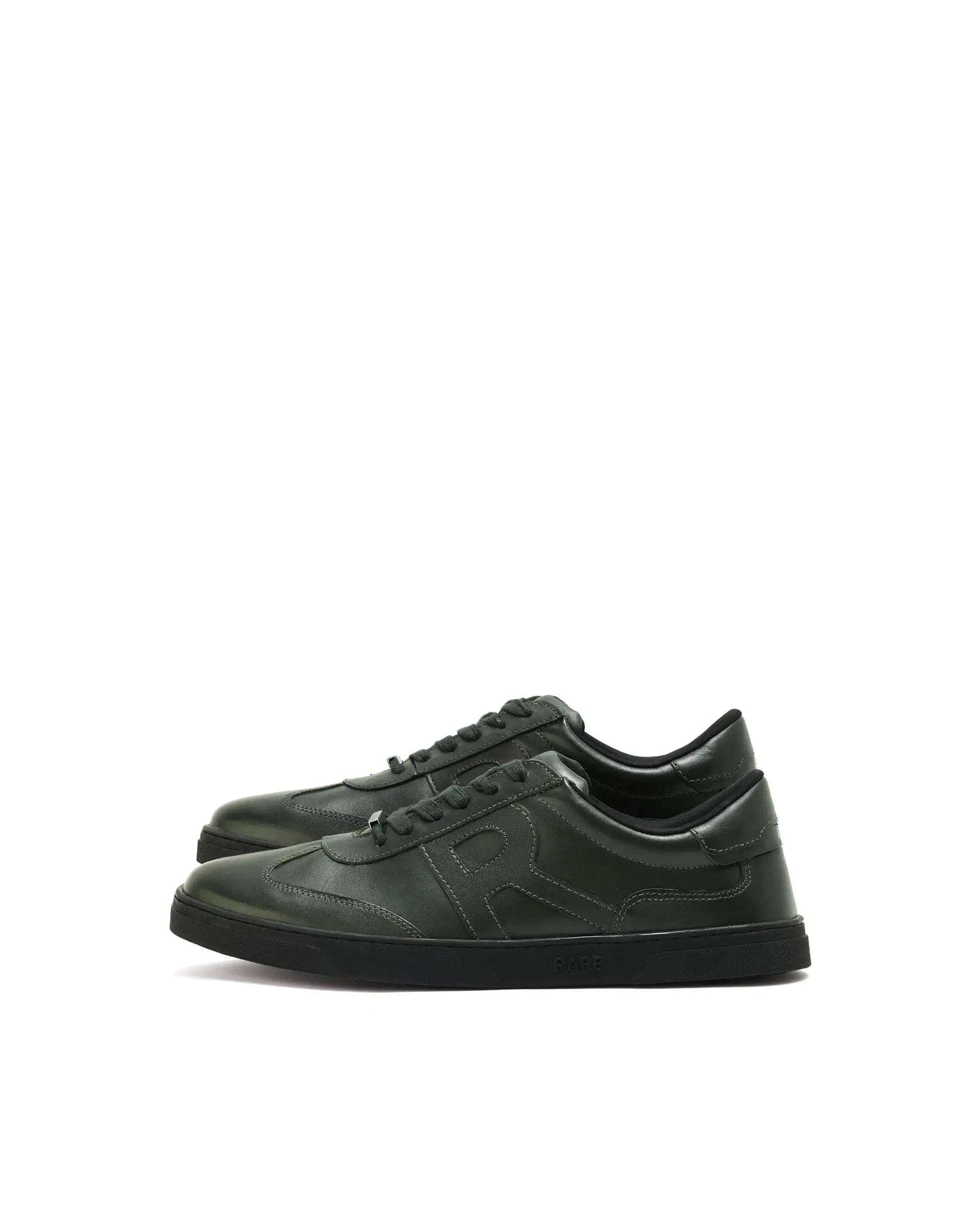 RAREZ Rare Rabbit Mens Merc Dark Green Round Toe Genuine Leather Lace Up Low Top Sneaker Shoes