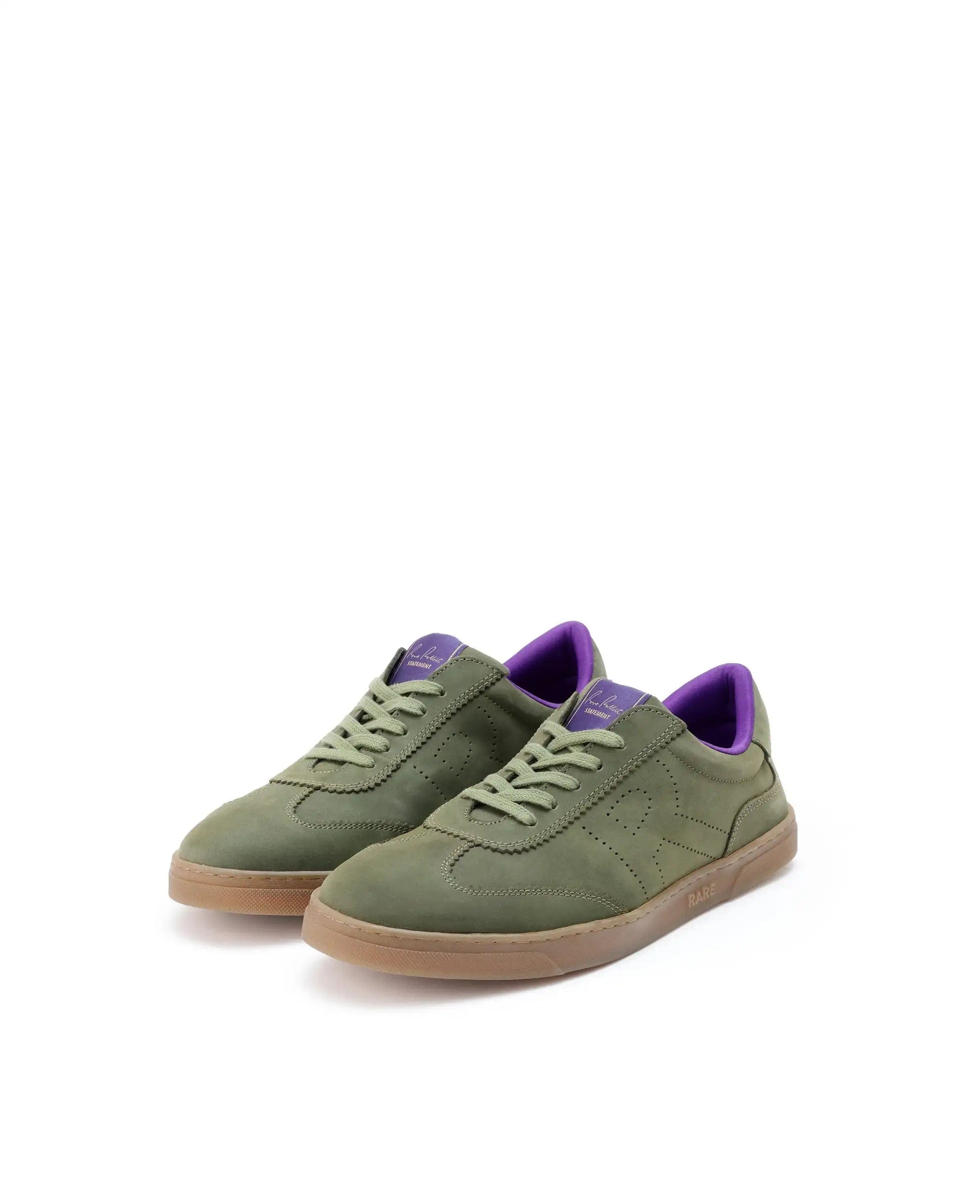 RAREZ Rare Rabbit Mens Magellan Dark Green Premium Nubuck Lace Up Low Top Round Toe Sneaker Shoes