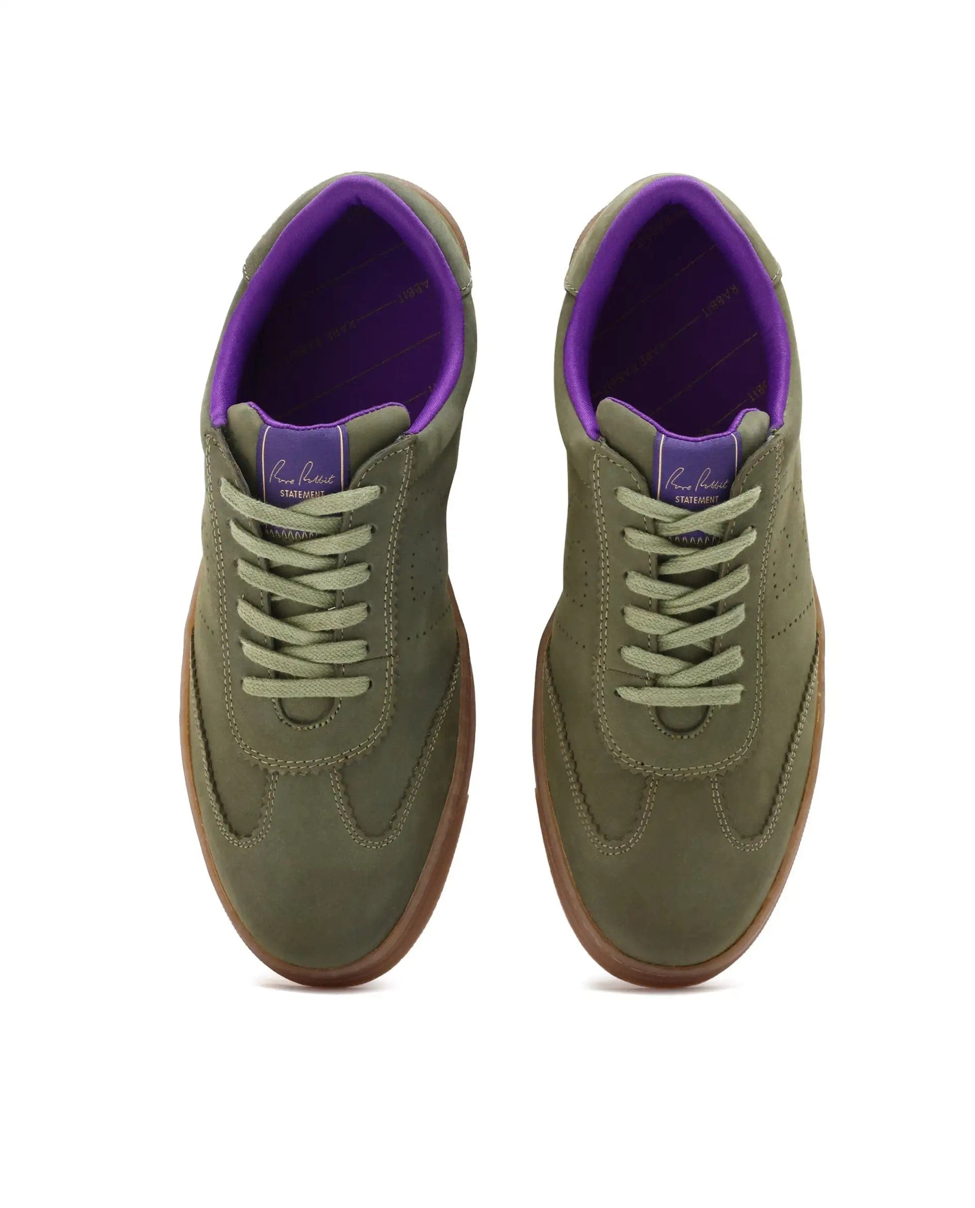 RAREZ Rare Rabbit Mens Magellan Dark Green Premium Nubuck Lace Up Low Top Round Toe Sneaker Shoes