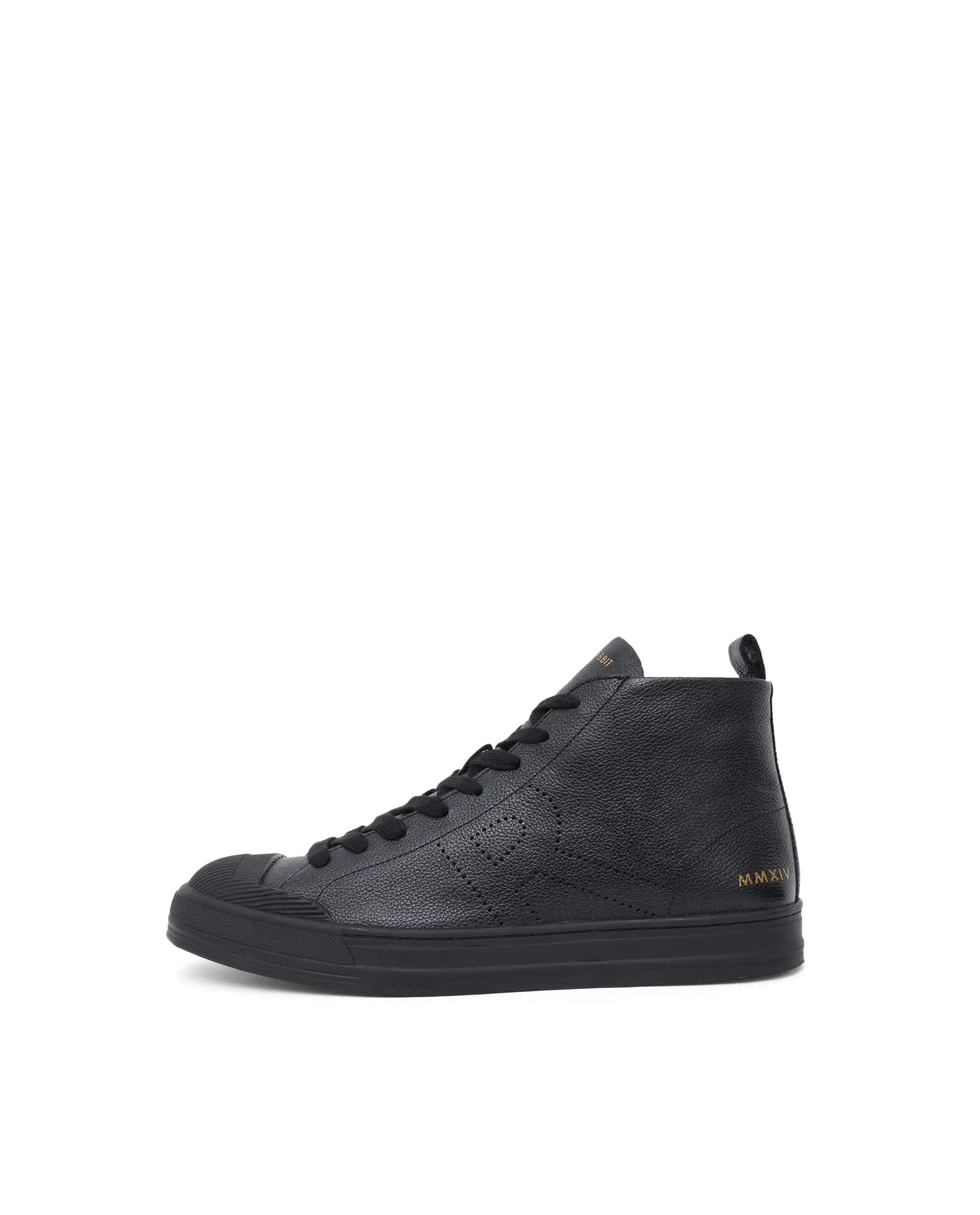 RAREZ Rare Rabbit Mens Sauron Hi Pro Black Premium Milled Leather Lace Up High Top Round Toe Sneaker Shoes