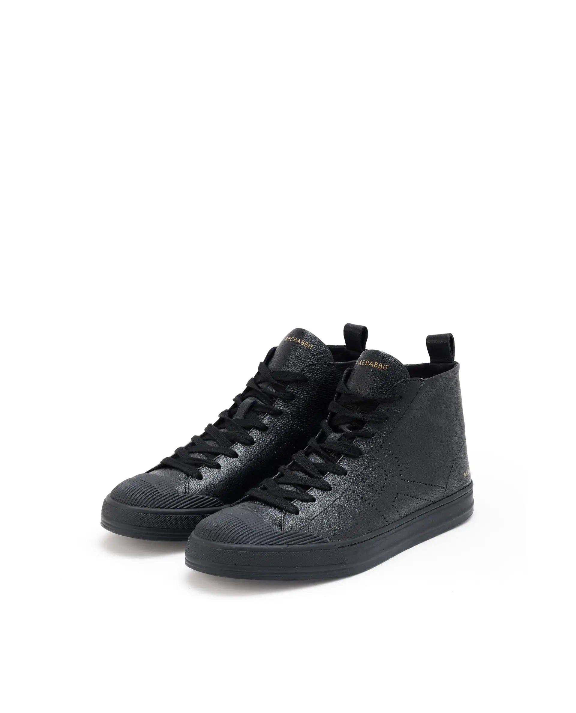 RAREZ Rare Rabbit Mens Sauron Hi Pro Black Premium Milled Leather Lace Up High Top Round Toe Sneaker Shoes