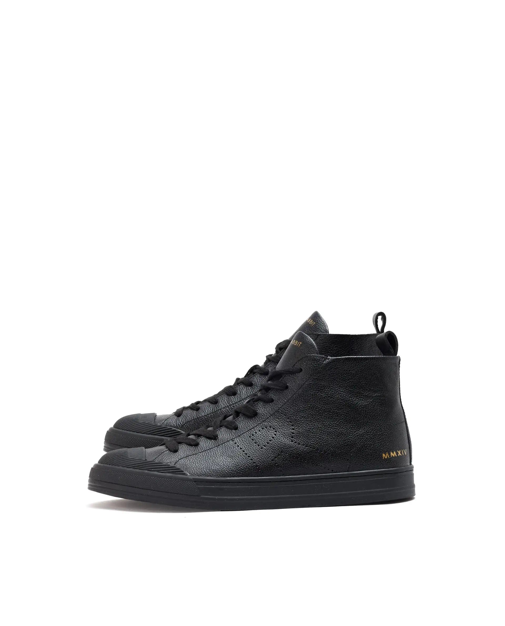 RAREZ Rare Rabbit Mens Sauron Hi Pro Black Premium Milled Leather Lace Up High Top Round Toe Sneaker Shoes