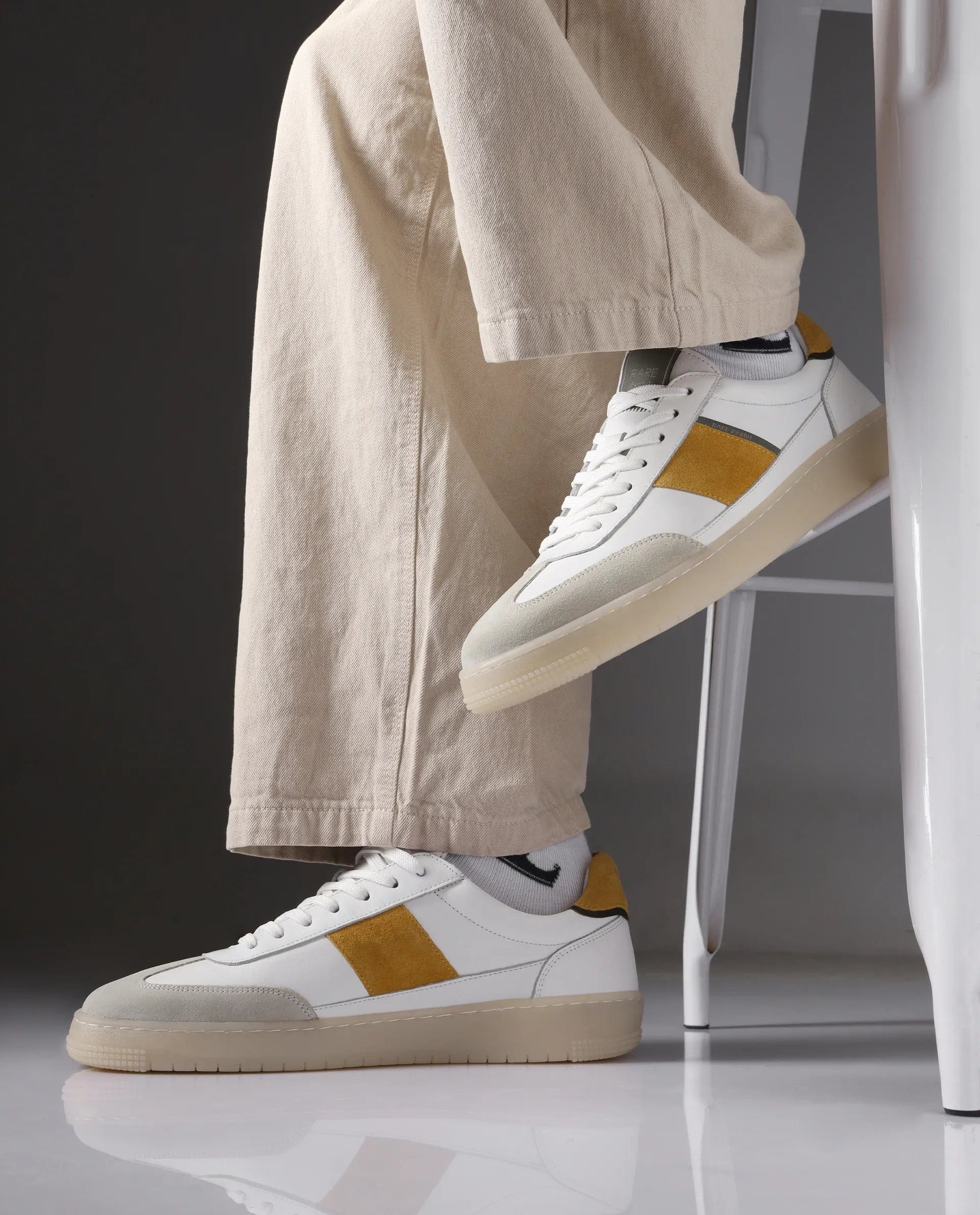 RAREZ Rare Rabbit Men's Sirius Mustard Suede And Leather Upper Round Toe Low - Top Lace - Up Sneaker Shoes
