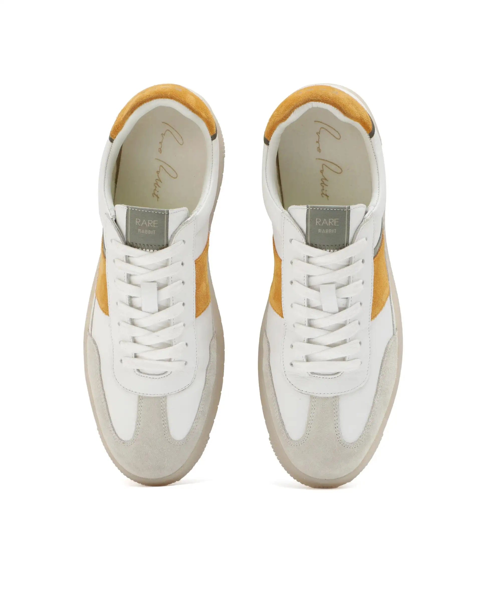 RAREZ Rare Rabbit Men's Sirius Mustard Suede And Leather Upper Round Toe Low - Top Lace - Up Sneaker Shoes