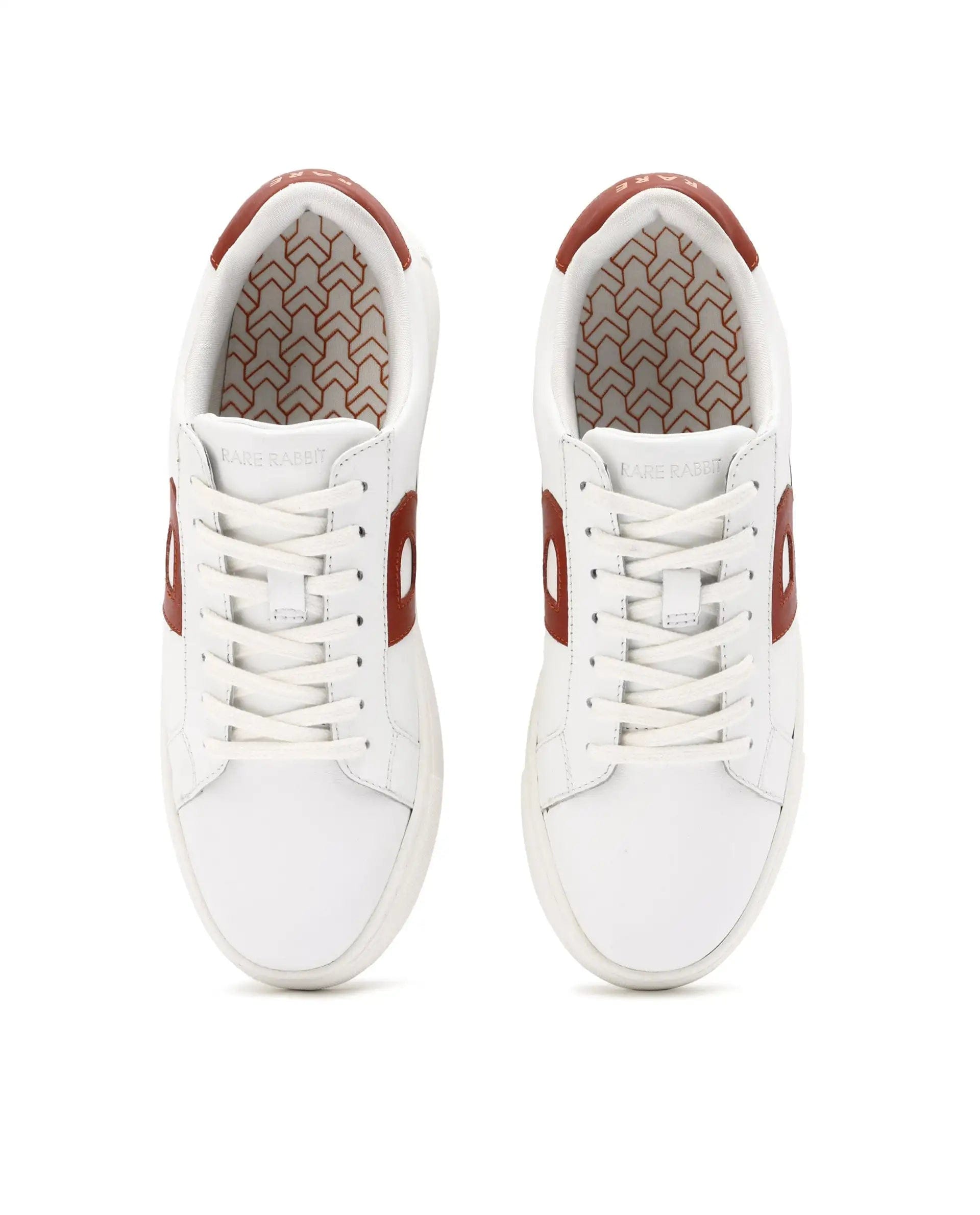 RAREZ Rare Rabbit Men's Nova White Round Toe Smart Casual Low - Top Lace - Up Logo Branding Sneaker Shoes