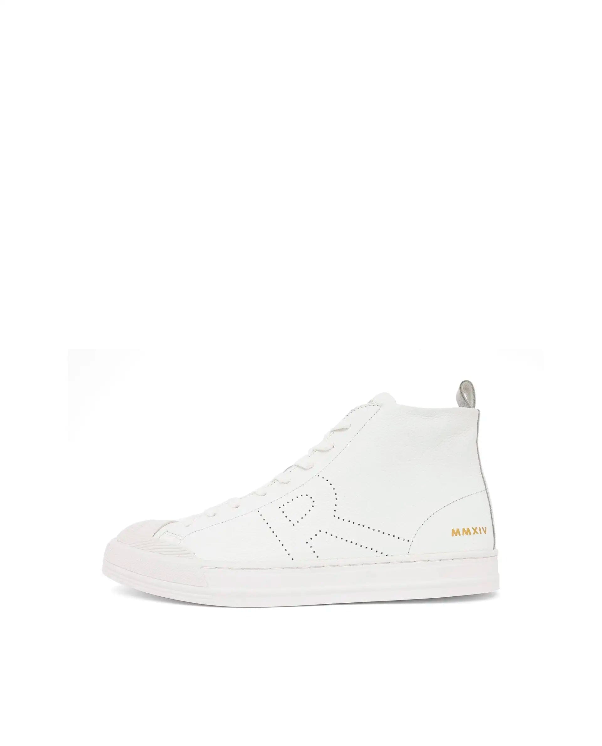 RAREZ Rare Rabbit Mens Sauron Hi Pro White Premium Milled Leather Lace Up High Top Round Toe Sneaker Shoes