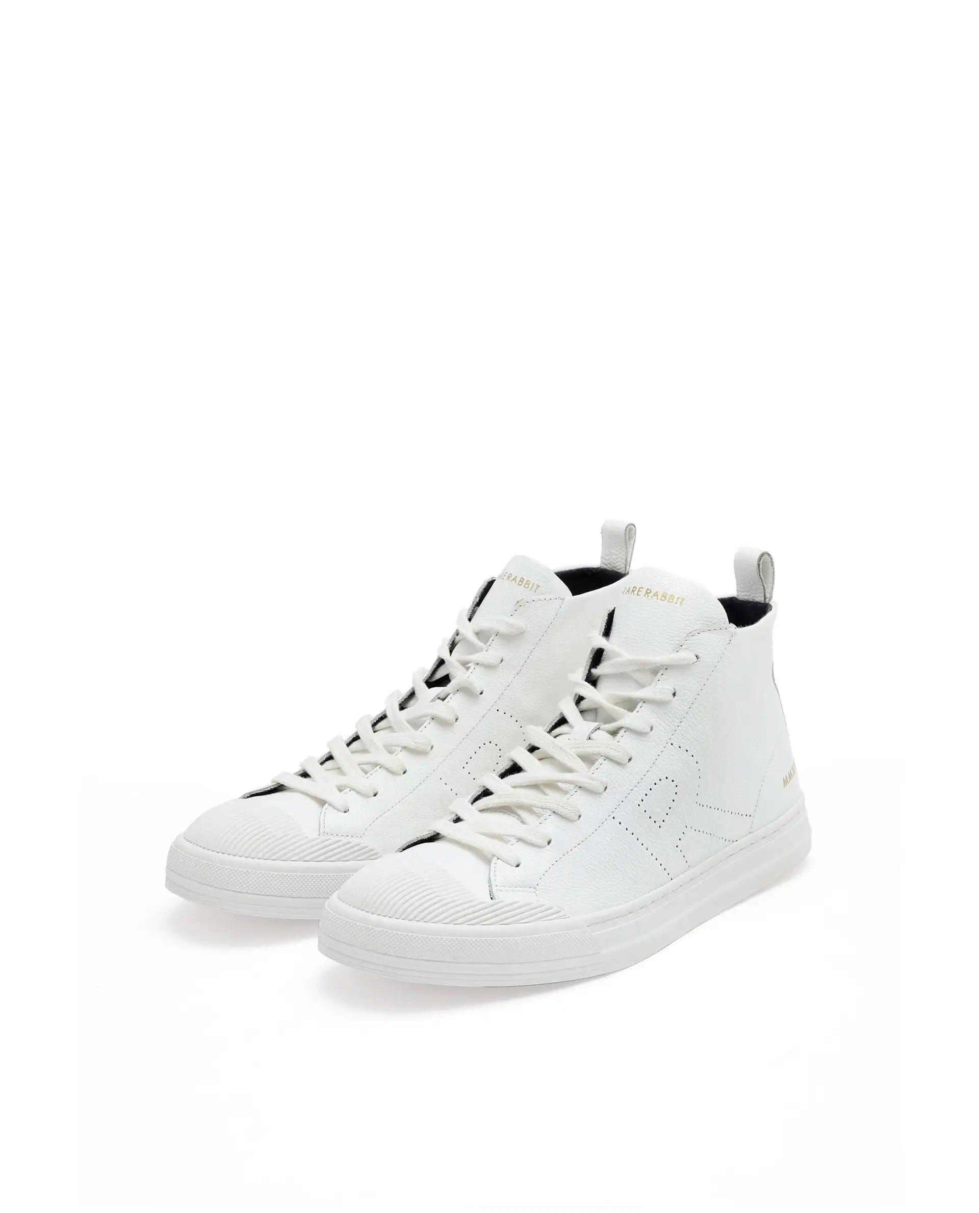 RAREZ Rare Rabbit Mens Sauron Hi Pro White Premium Milled Leather Lace Up High Top Round Toe Sneaker Shoes