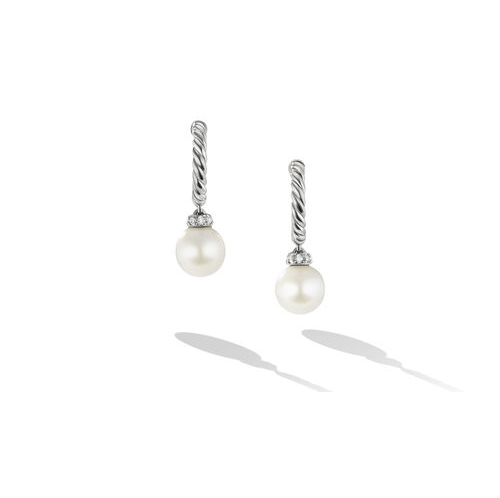 David Yurman Pearl and Pavé Solari Drop Earrings in Sterling Silver with Diamonds