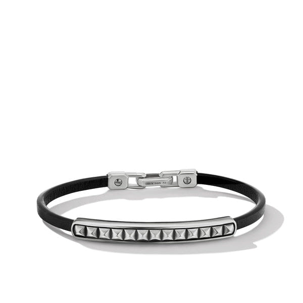 David Yurman Pyramid Black Leather ID Bracelet, Size Medium