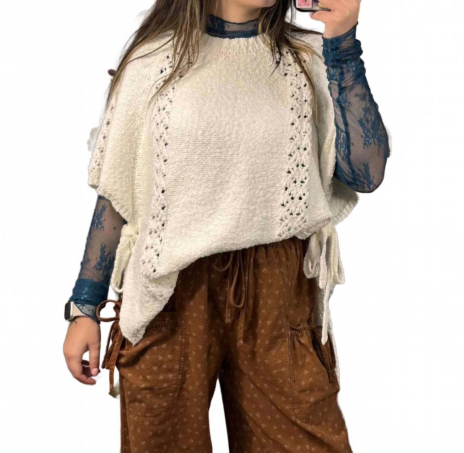 Off-White Cecilia Side Tie Sweater Poncho In Off White