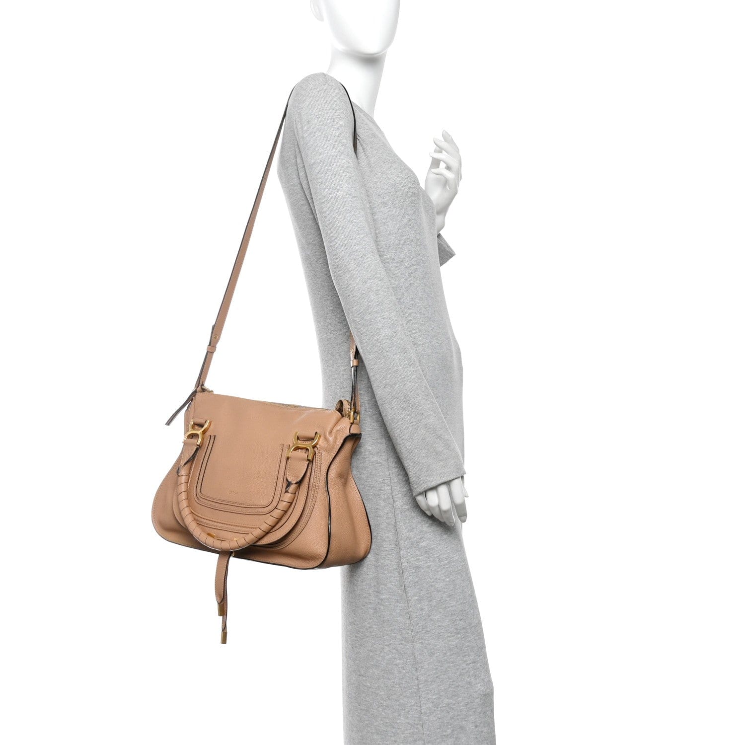 Chloe Calfskin Braided Medium Marcie Double Carry Light Tan
