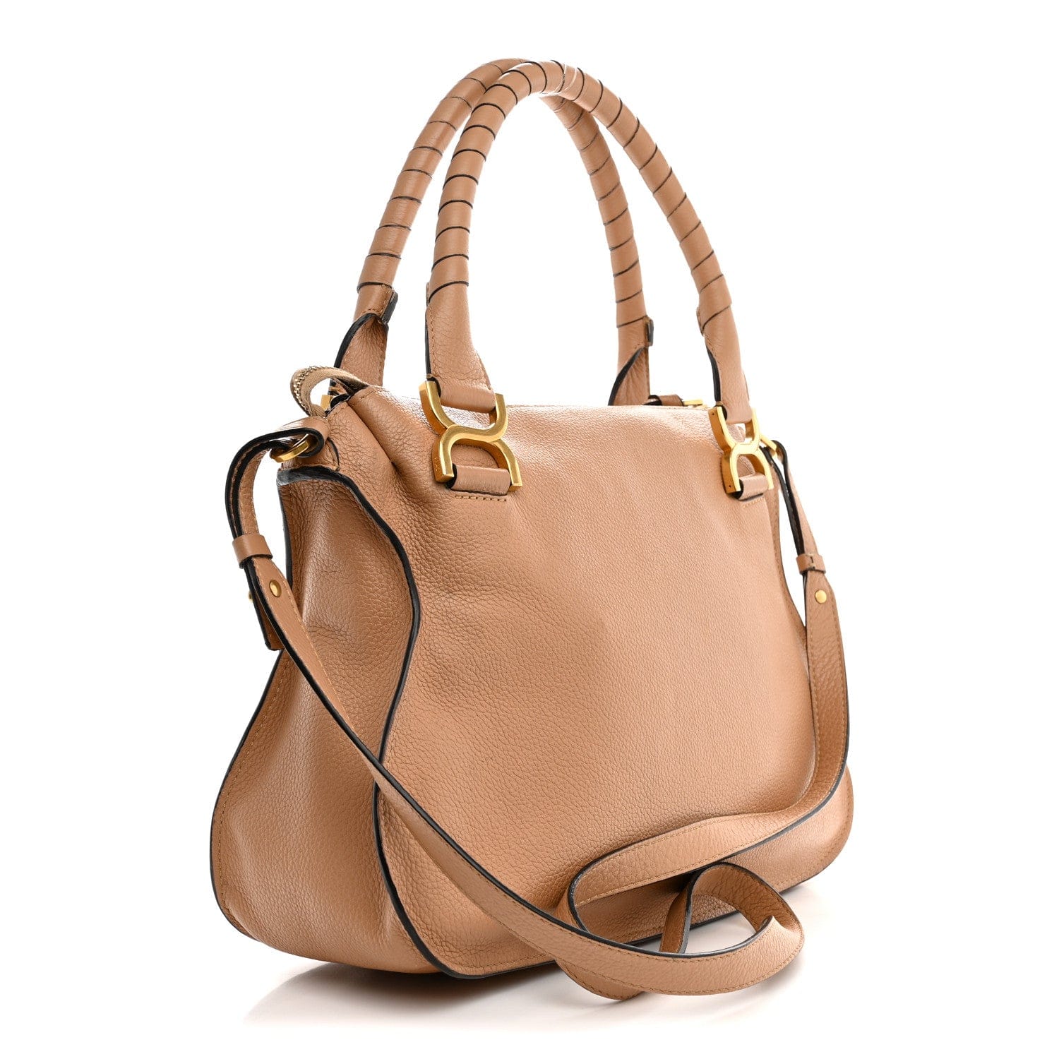 Chloe Calfskin Braided Medium Marcie Double Carry Light Tan