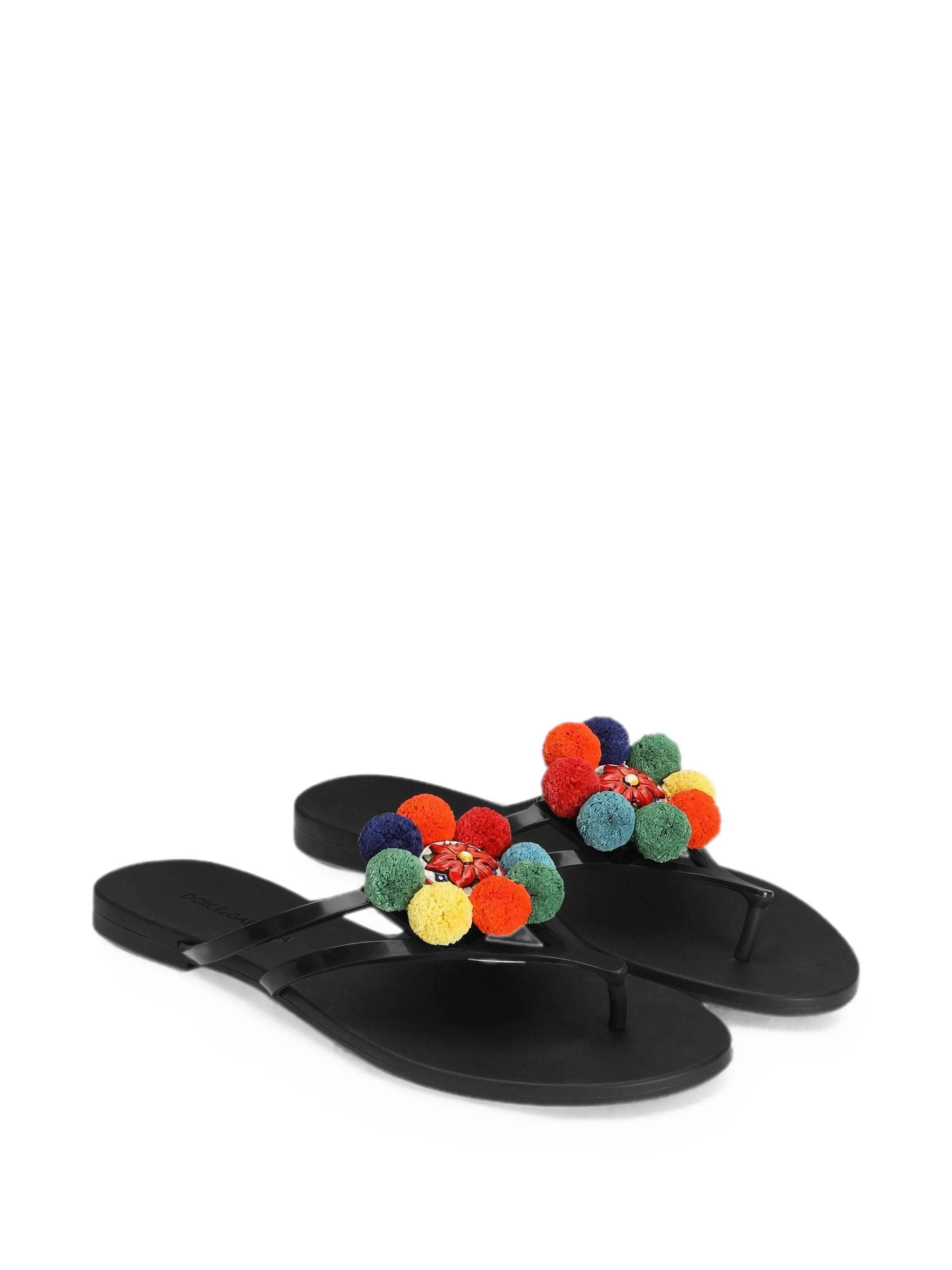 Dolce & Gabbana rubber beachwear slides with pom - poms
