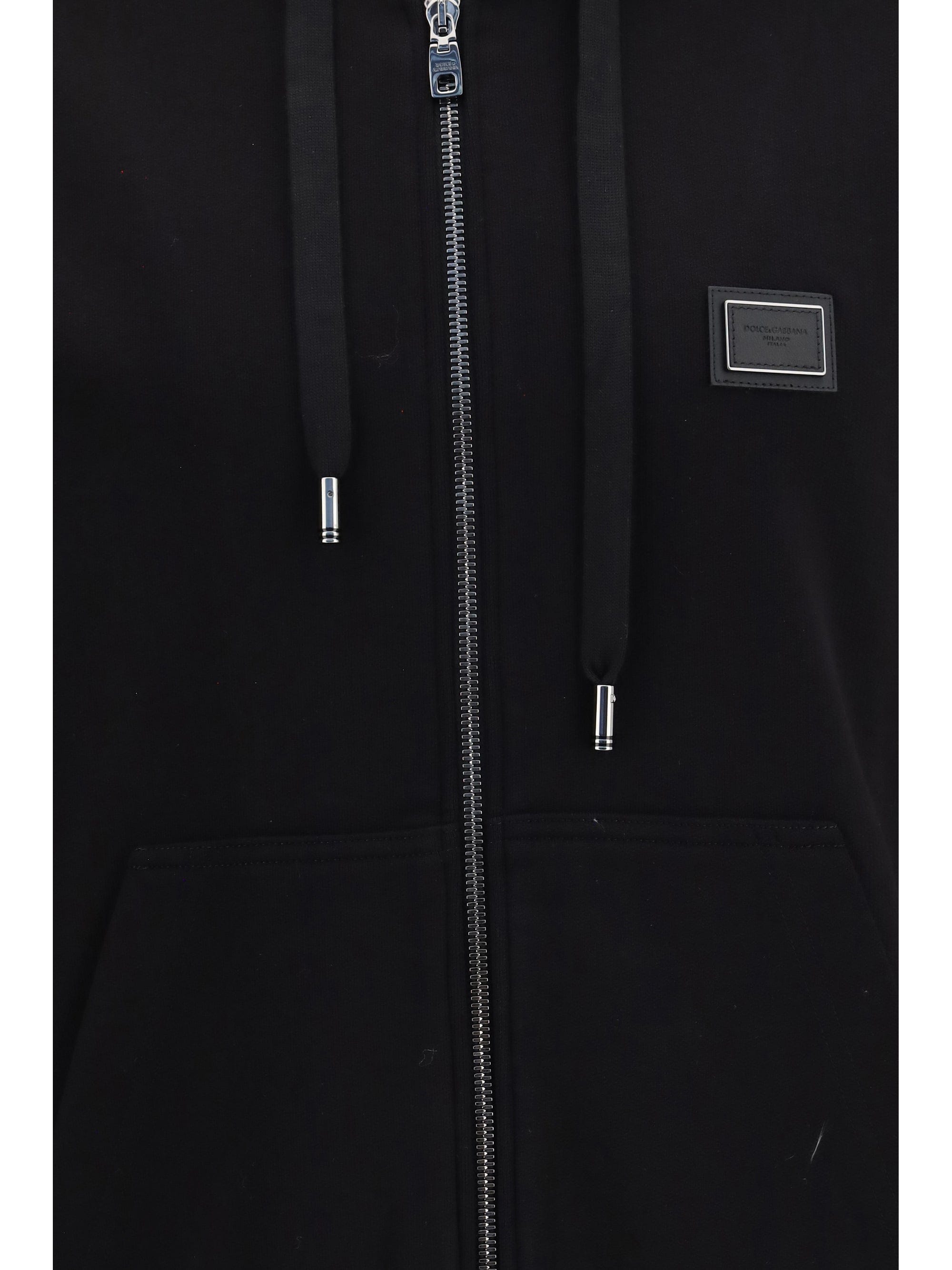 Dolce & Gabbana Cotton with DG Plaque Hoodie — Black