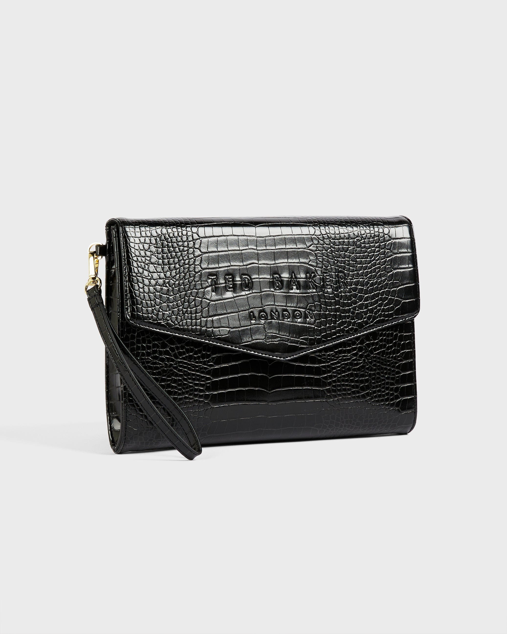 Ted Baker Crocey Croc Effect Envelope Pouch Jet - Black
