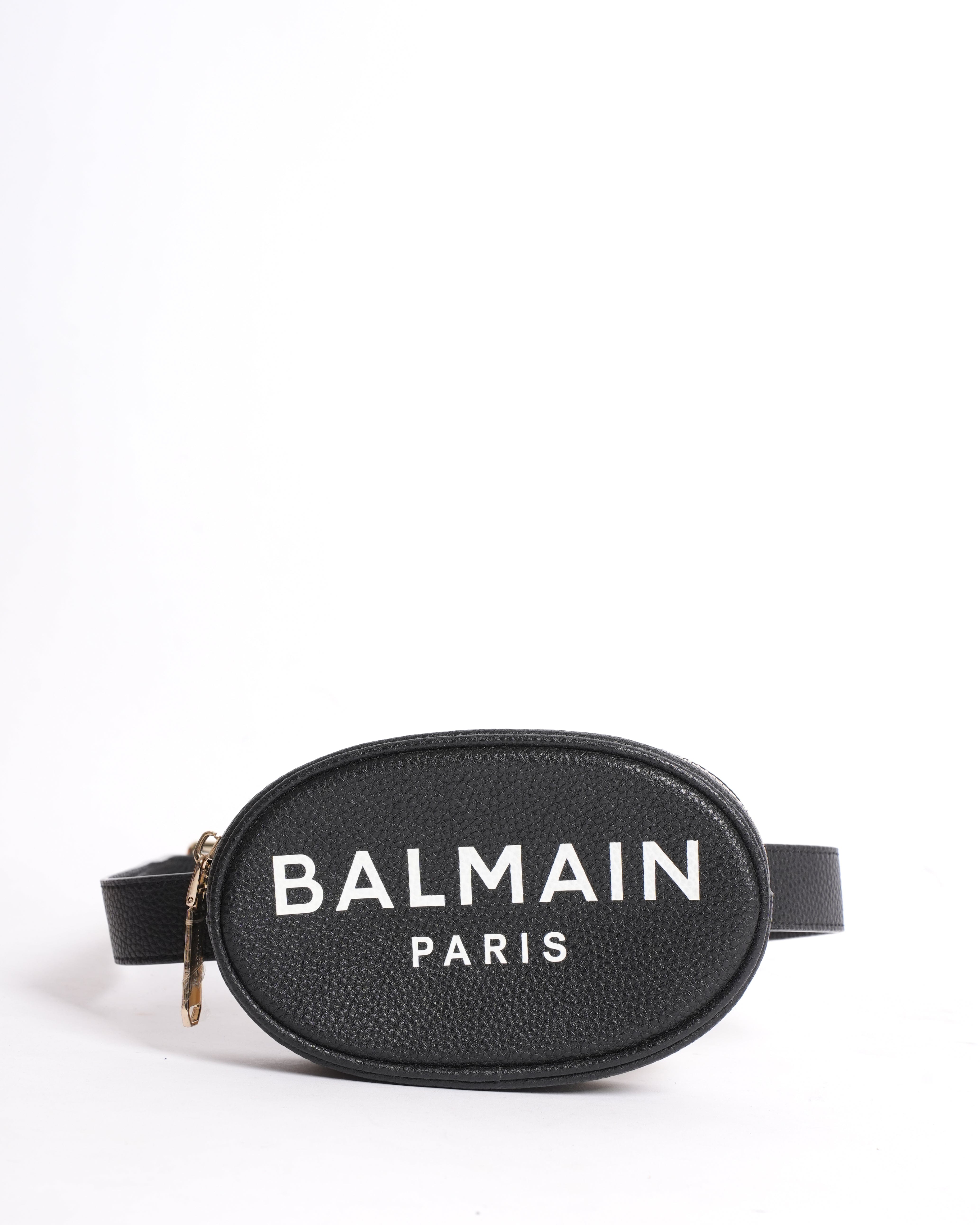 Balmain New Balmain Black Leather Waist Belt Bag