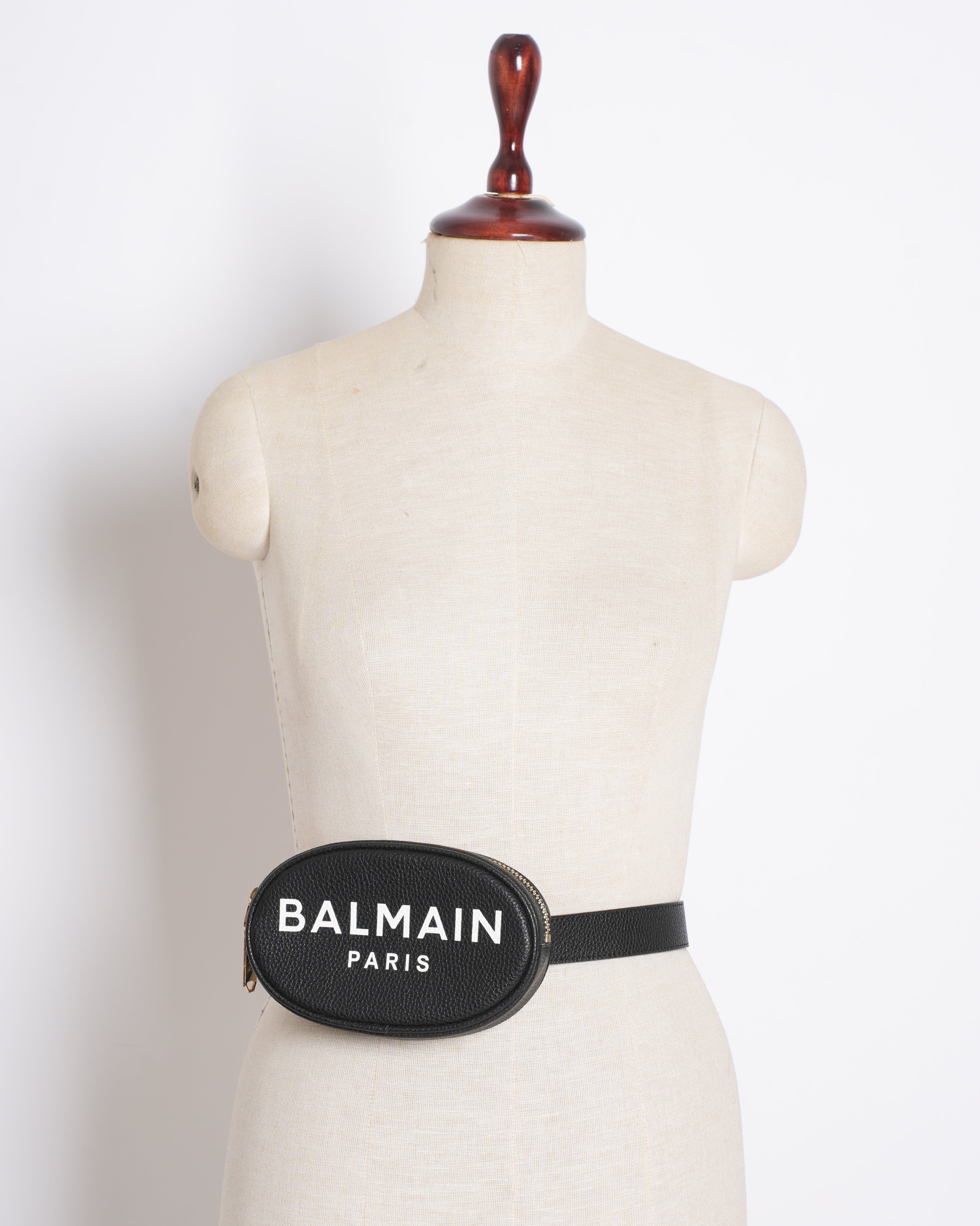 Balmain New Balmain Black Leather Waist Belt Bag