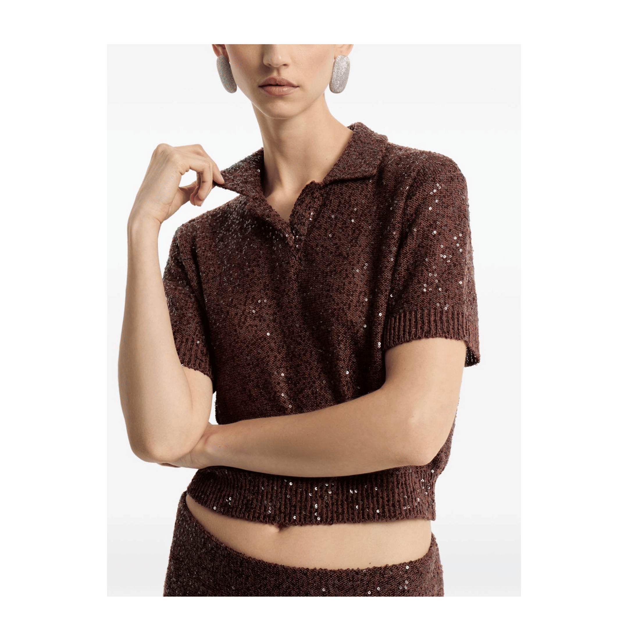 Brunello Cucinelli Cropped Knitted Polo Shirt Brown