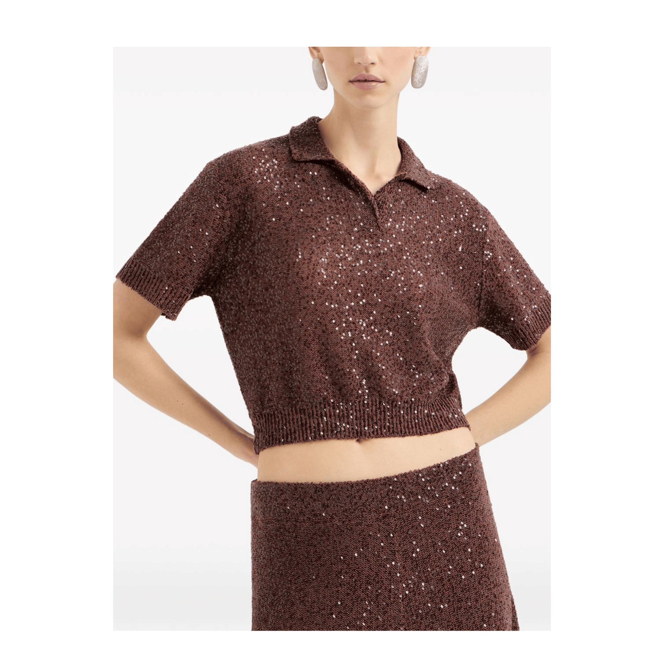 Brunello Cucinelli Cropped Knitted Polo Shirt Brown