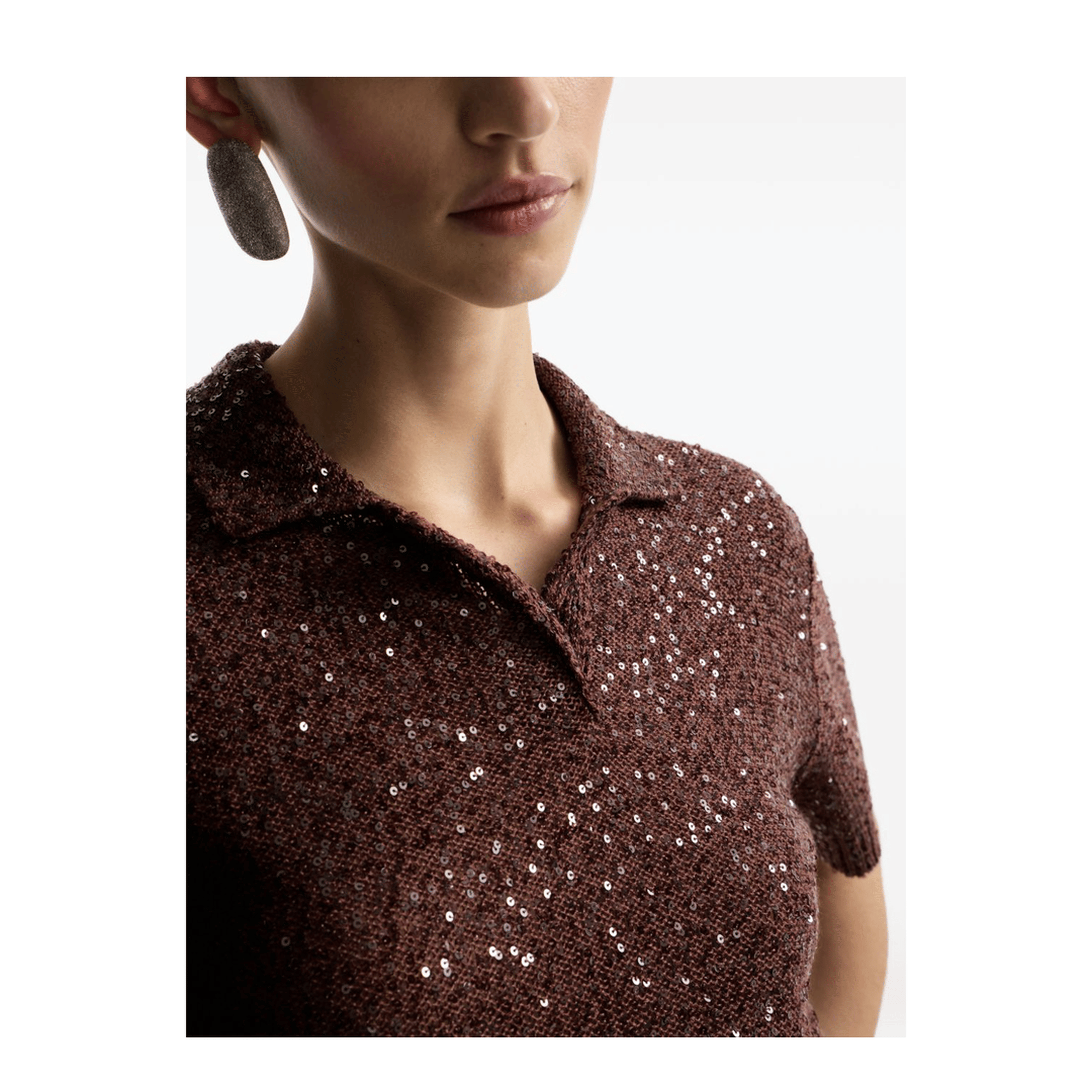 Brunello Cucinelli Cropped Knitted Polo Shirt Brown